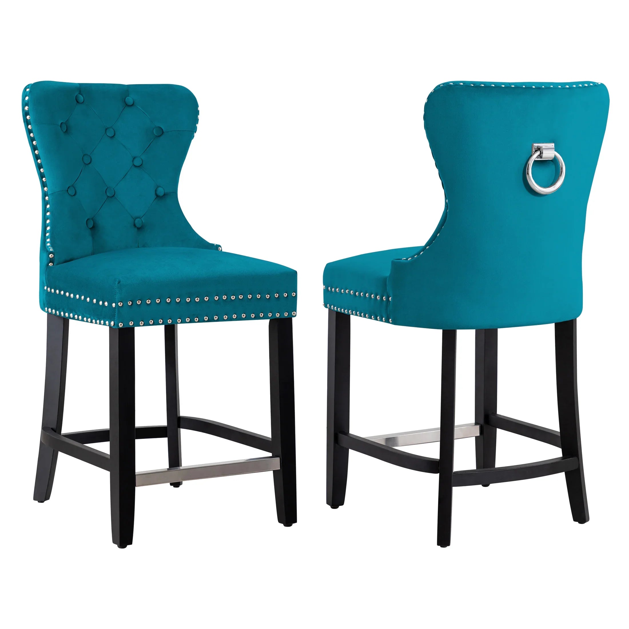 Hank 24" Tufted Velvet Counter Stool (Set of 2), Black
