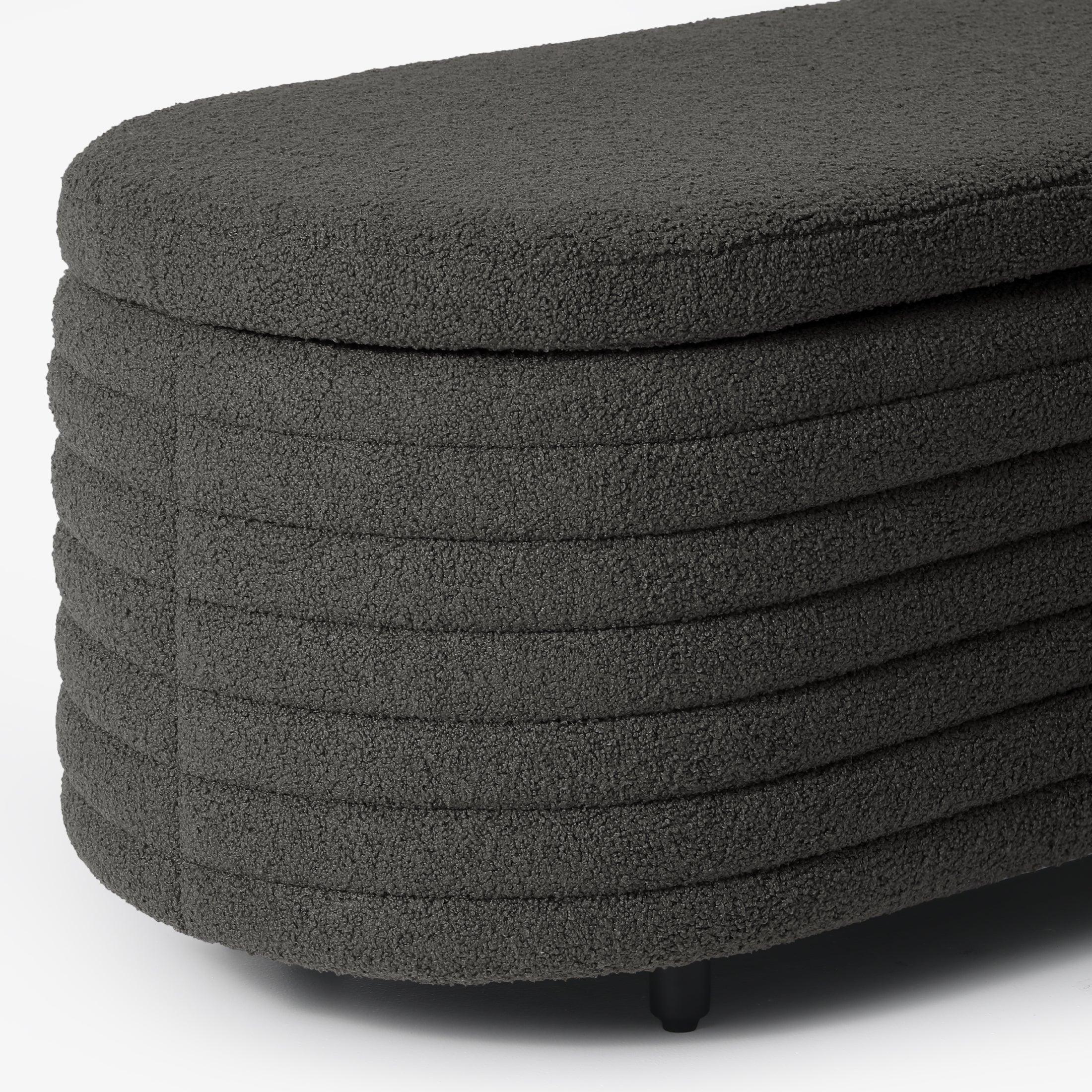 Celine 54" Wide Mid-Century Modern Upholstered Teddy Sherpa Tufted Oval Storage Ottoman Bench