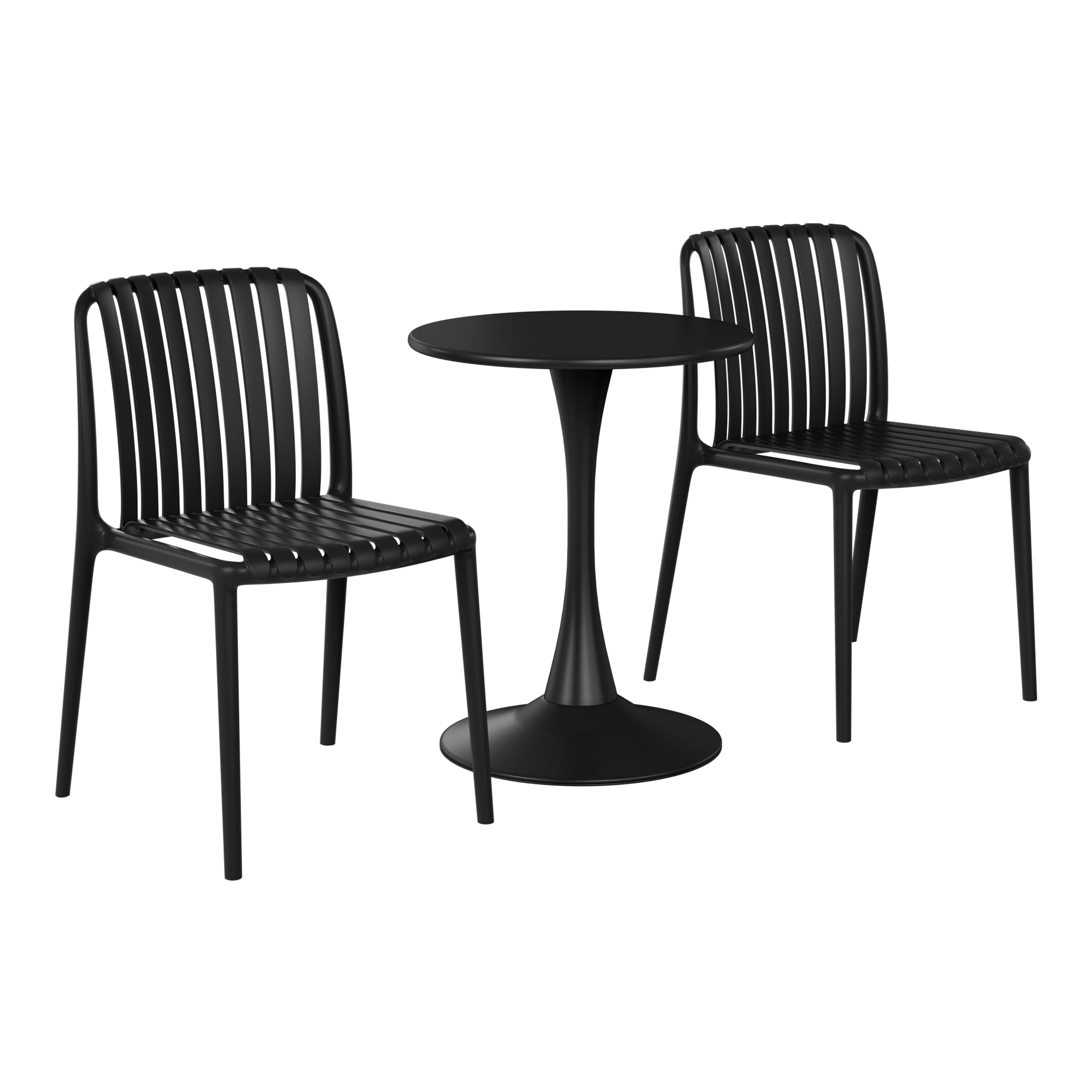 Sunshine 3-Piece Outdoor Metal Dining Table Set And Stackable Resin Patio Chairs