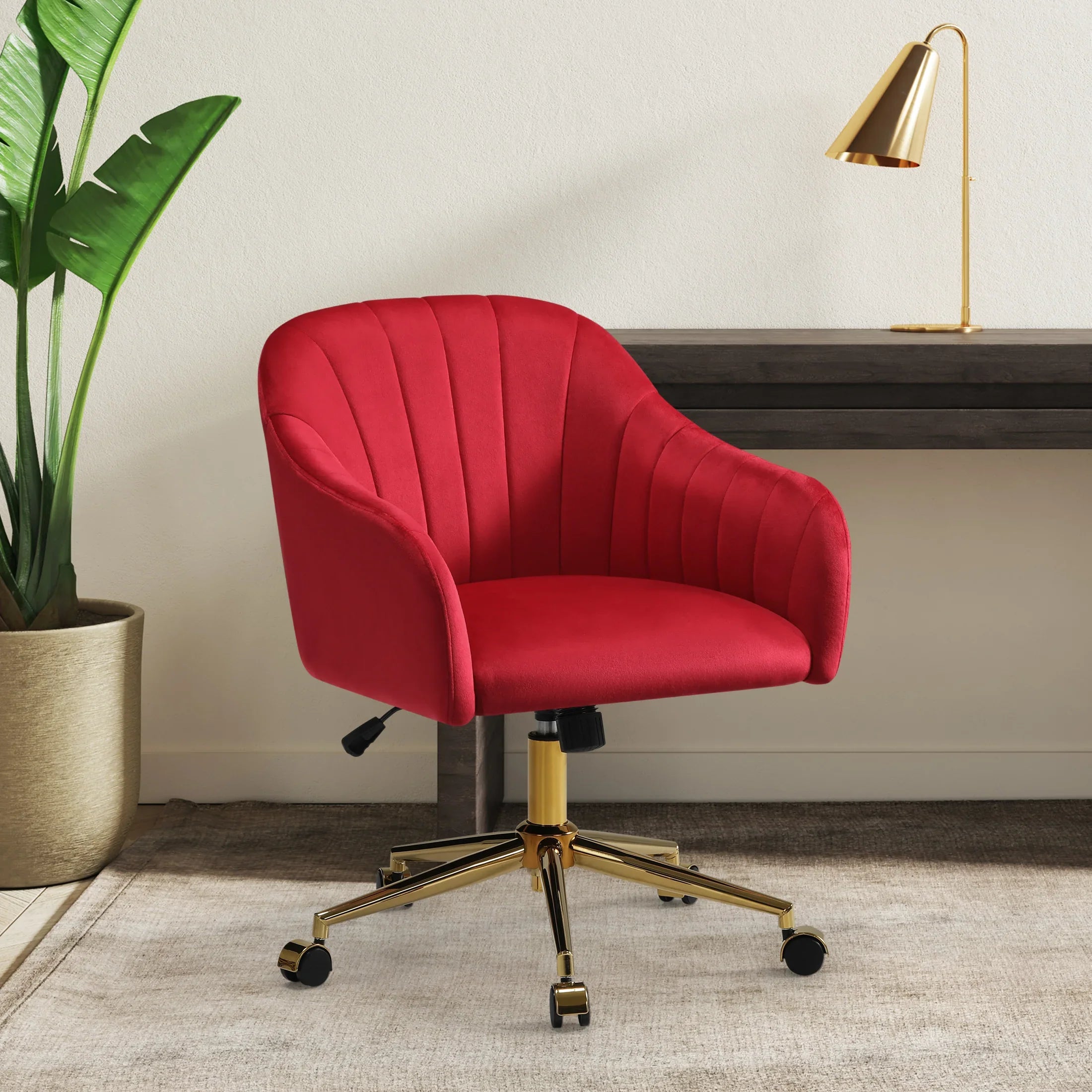 Alaia Upholstered Velvet Swivel Vanity Office Chair With Wheels