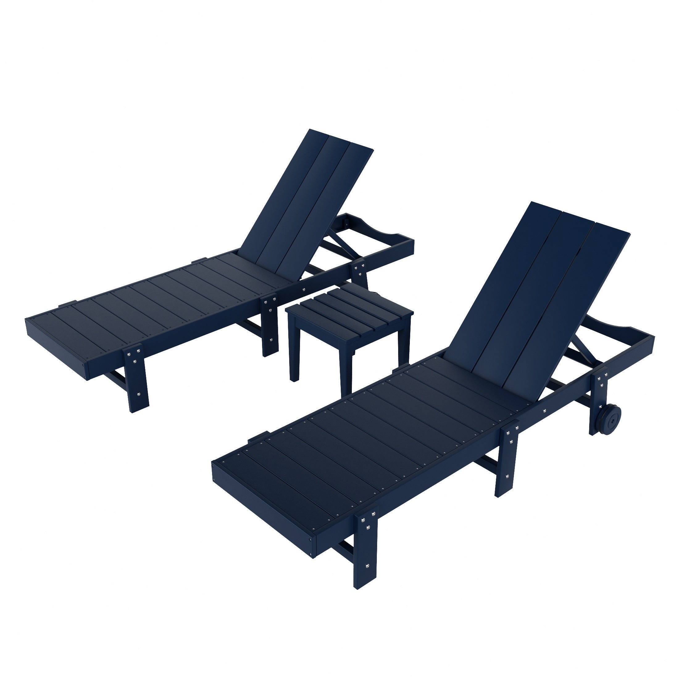 Palms 3 Piece Modern Poly Reclining Chaise Lounge With Wheels