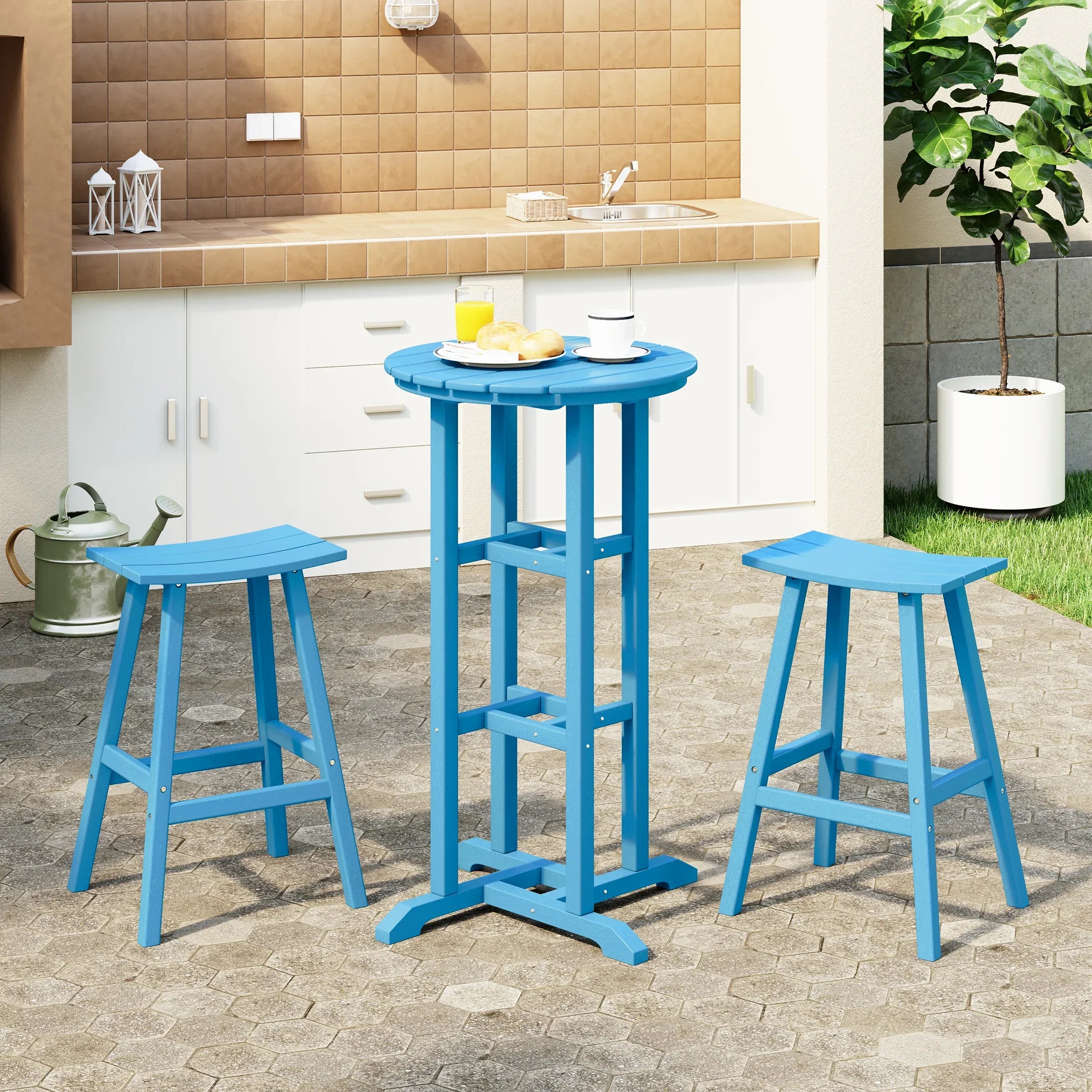 Paradise Outdoor Patio Bar Height Table and Bar Stool 3-Piece Dining Set