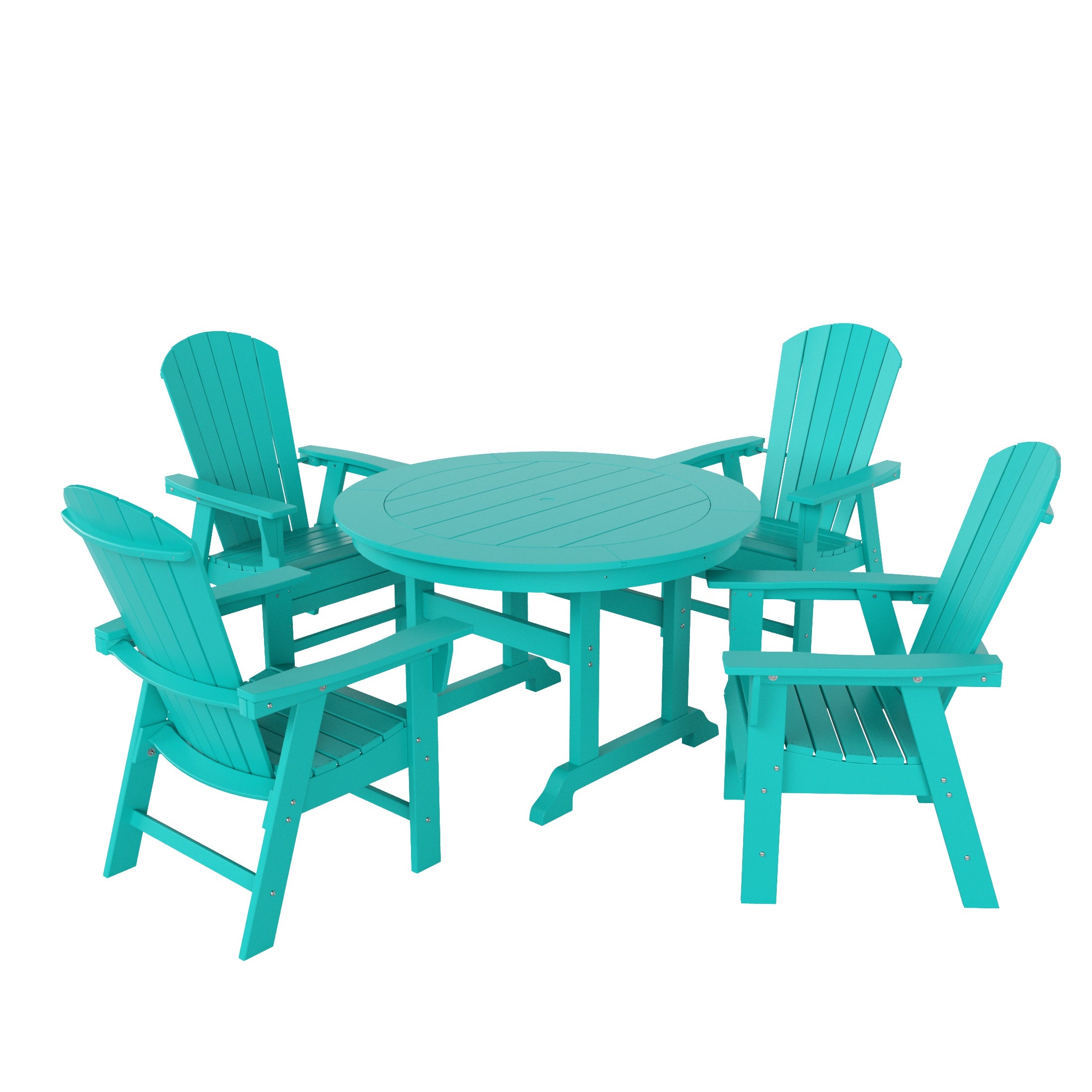 Portside 5 Piece Outdoor Patio Dining Round Table and Shell Back Armchair Set