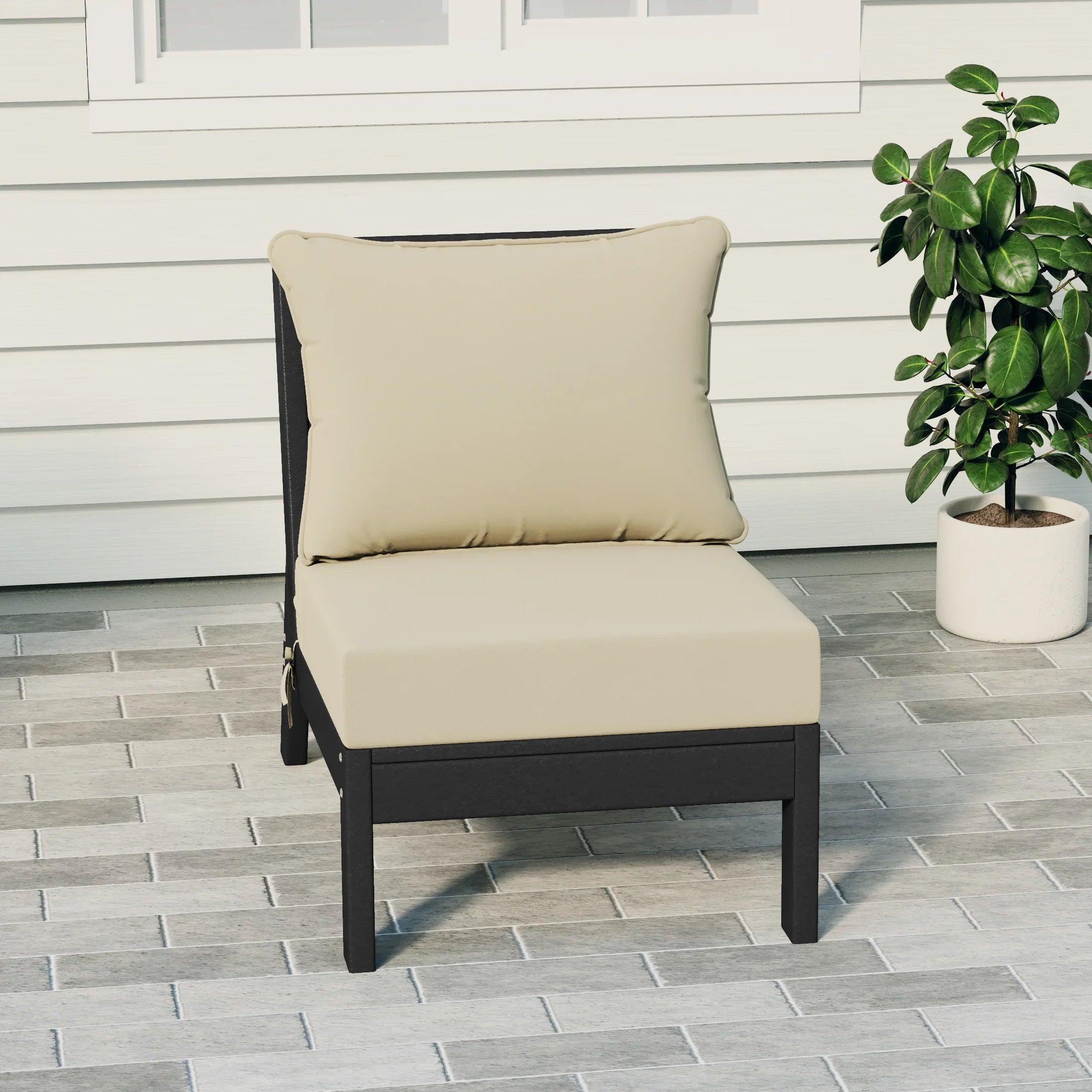 Portsmouth Outdoor HDPE Deep Seating Modular Armless Patio Chair with Patio Cushions