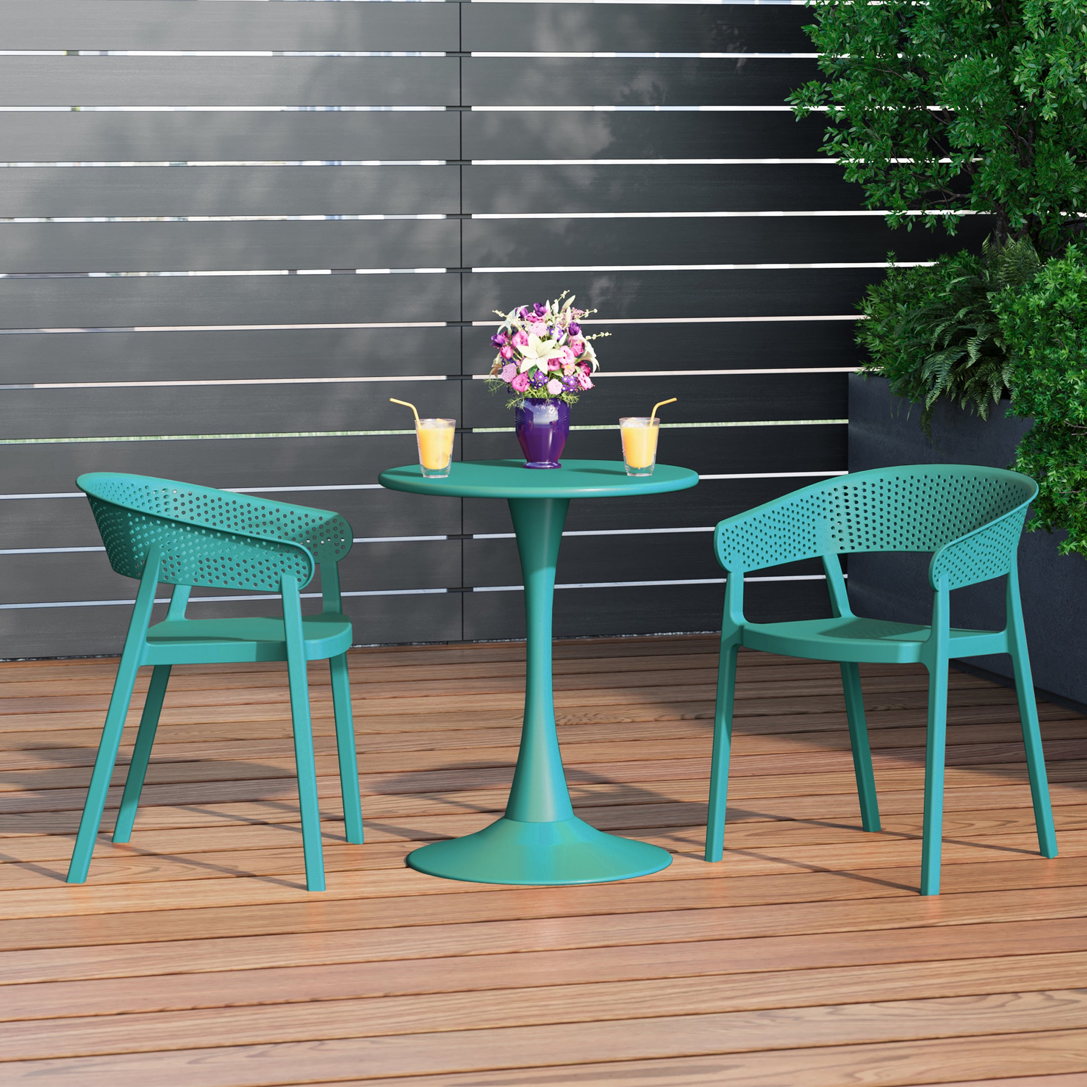 Sunshine Outdoor Modern Stackable Plastic Resin Patio Dining Armchair (Set of 2)