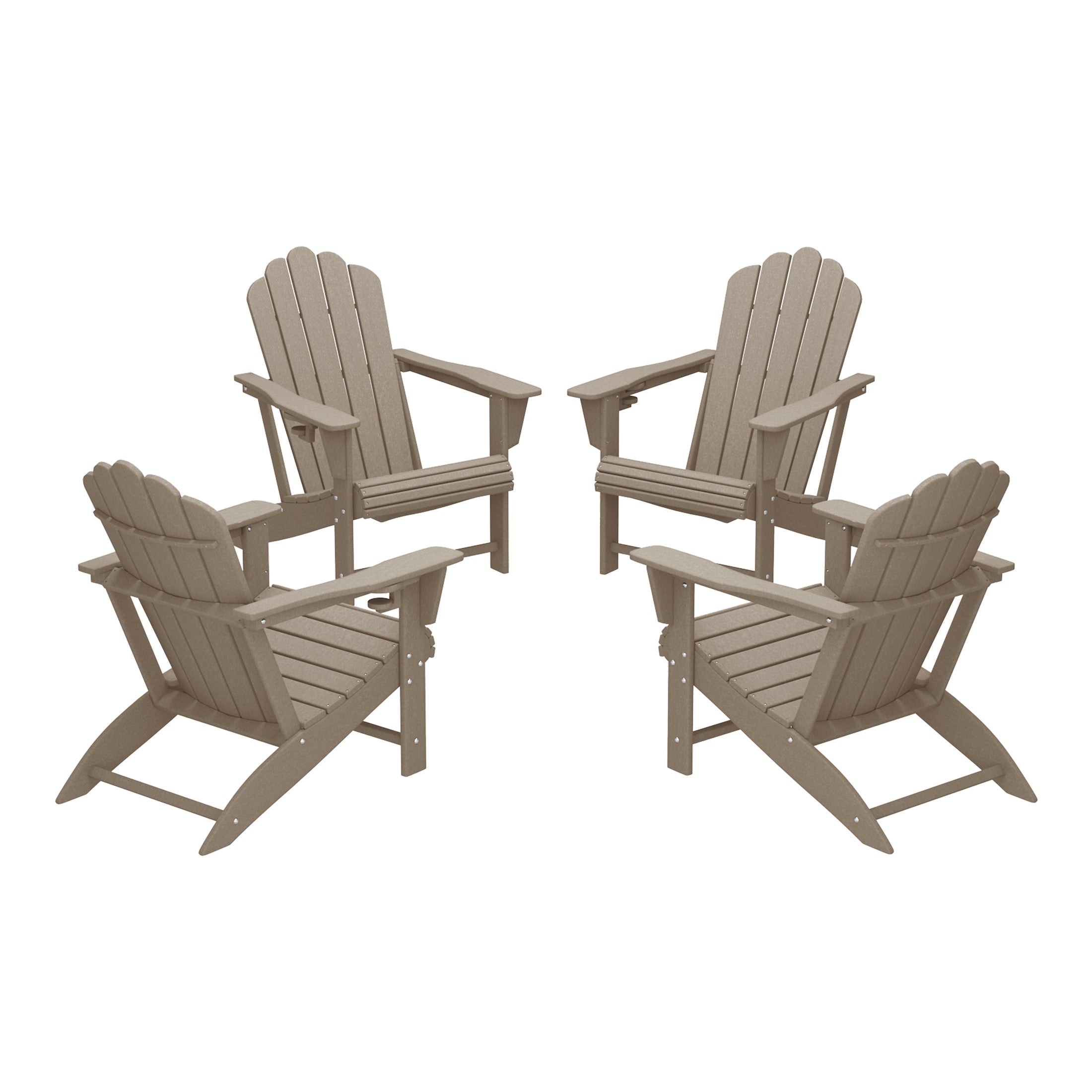 Lakeview Outdoor Patio HDPE Adirondack Chairs With Cup Holders (Set of 4)