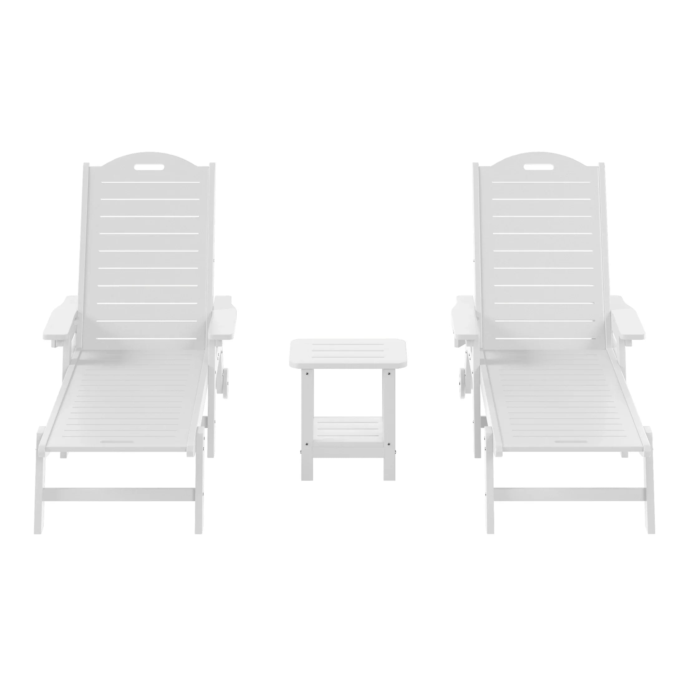 Lago 3-Piece Outdoor Patio Chaise Lounge Chair with Wheels & Cup Holder with Patio Side Table