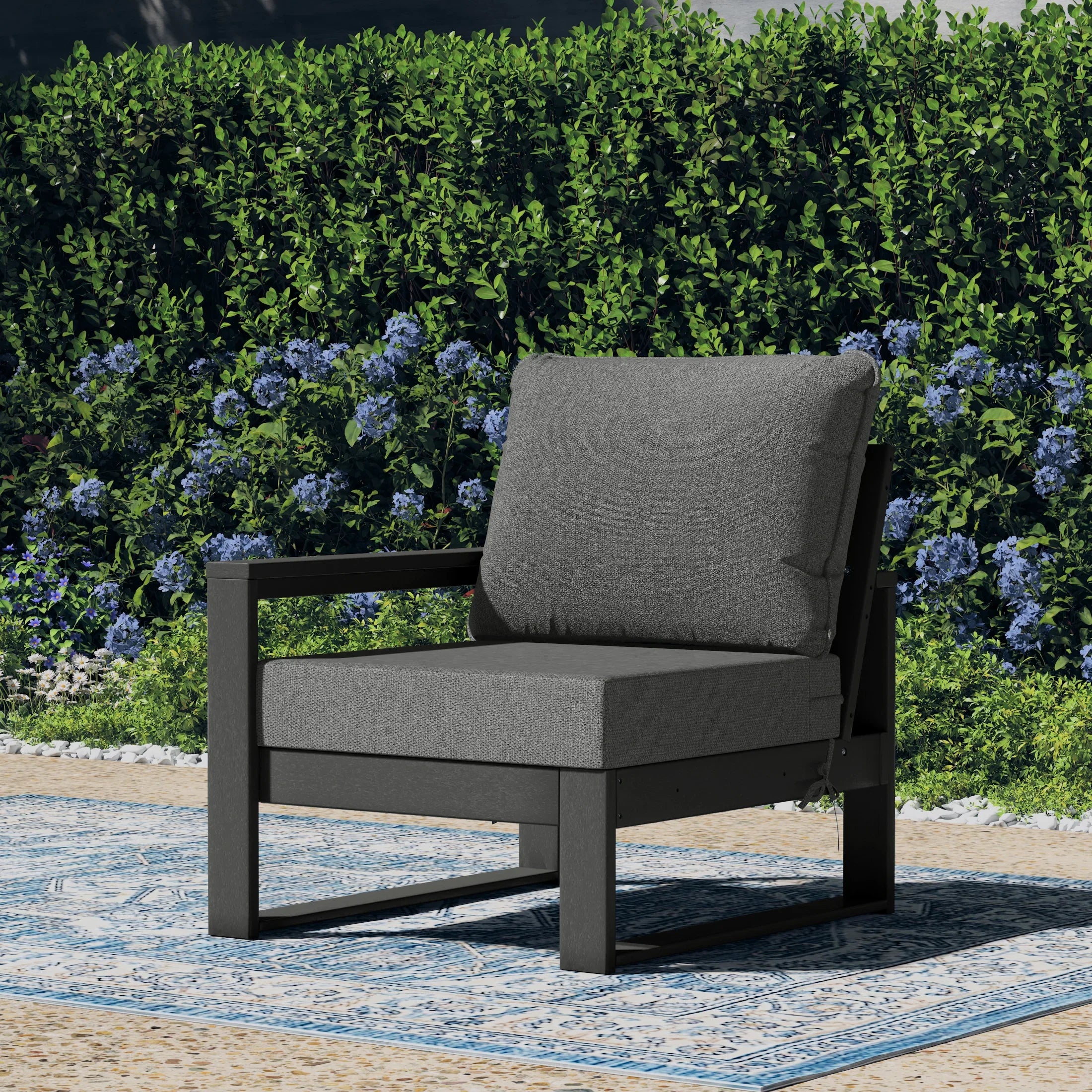 Rockaway Outdoor HDPE Left Arm Sectional Patio Corner Club Chair with Patio Cushions