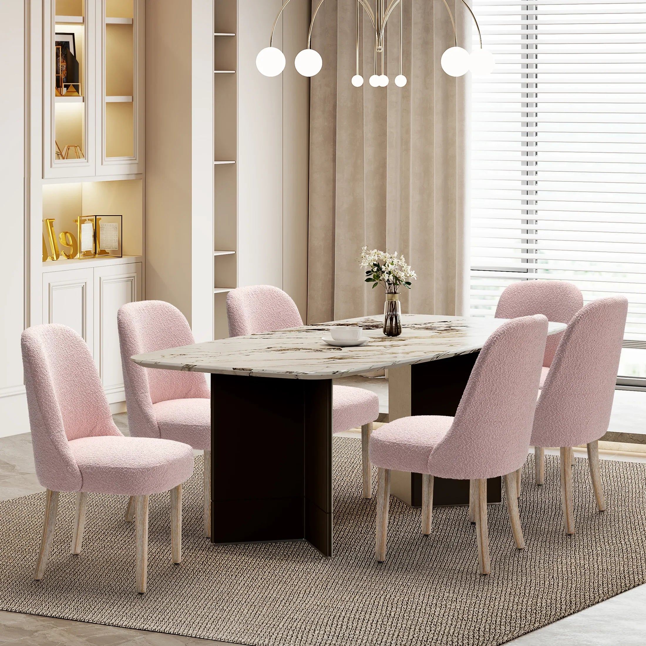 Amélie Mid-Century Modern Upholstered Boucle Dining Chair (Set of 6)