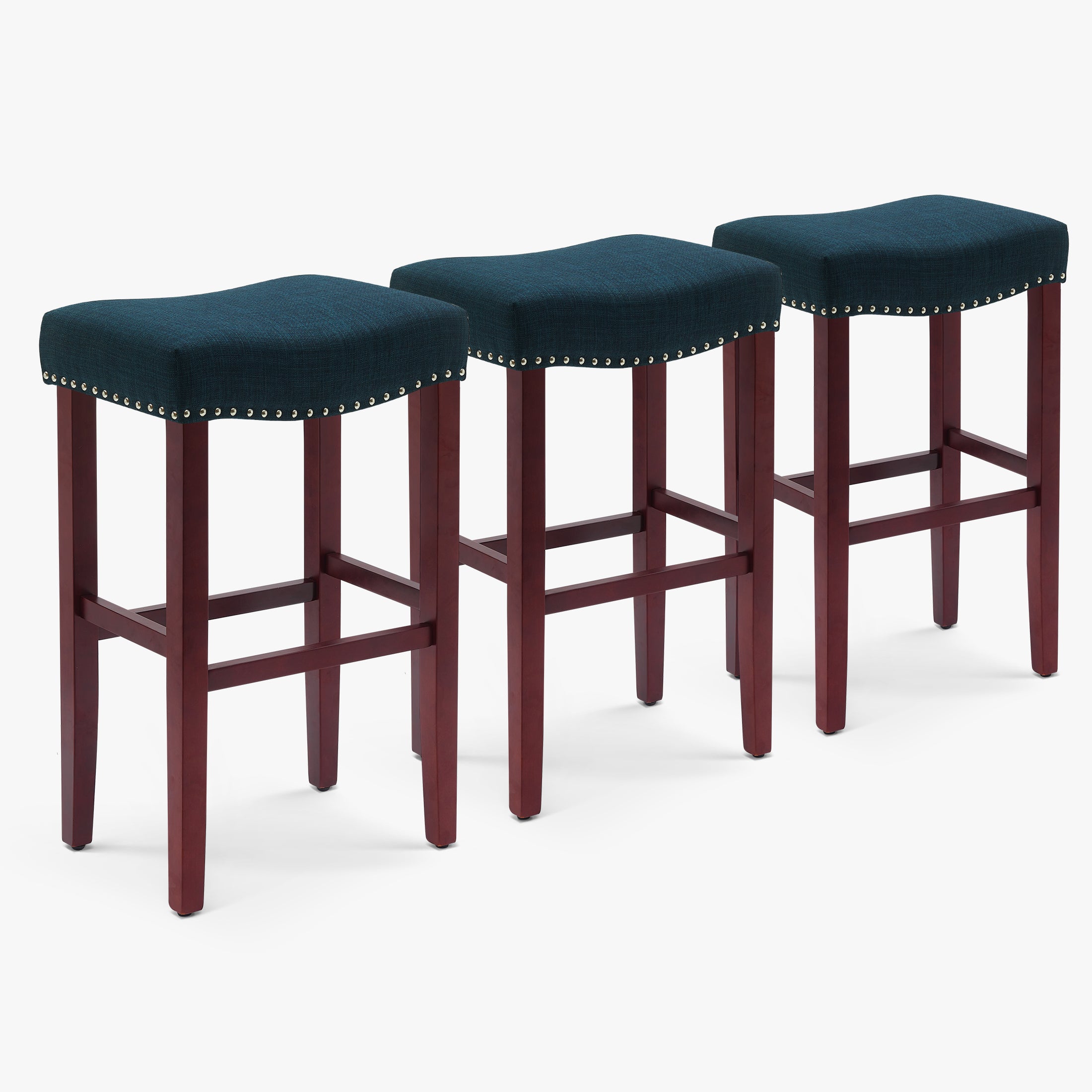 Bulmon 29" Upholstered Saddle Seat Cherry Bar Stools (Set of 3)