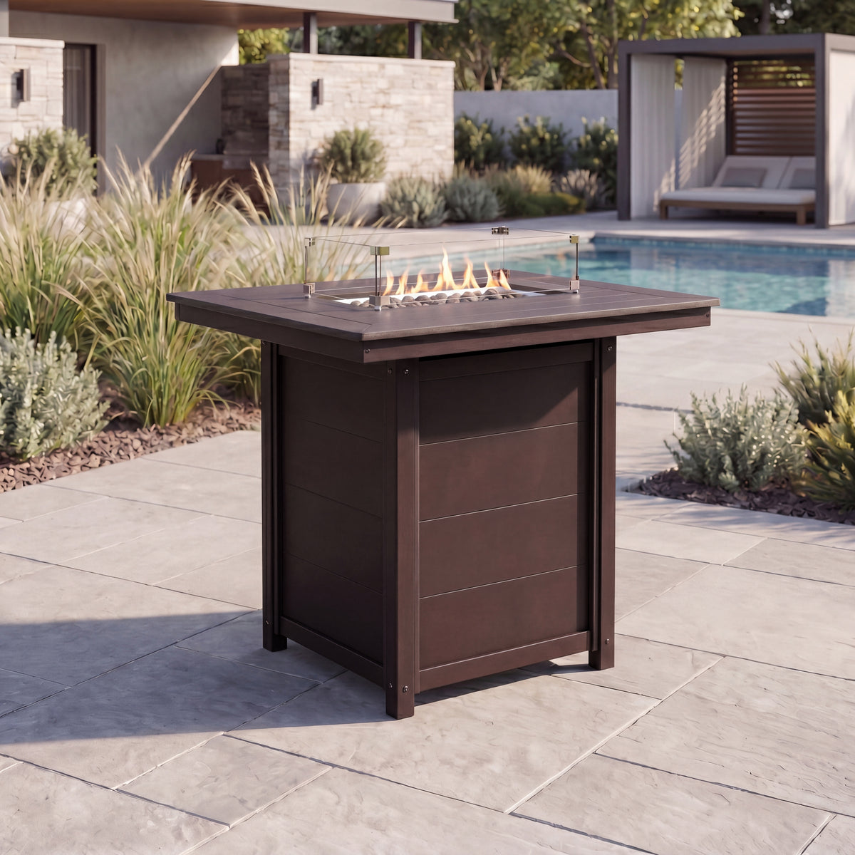 Sol 46" Modern Outdoor Patio Gas Propane Rectangle Fire Pit Table