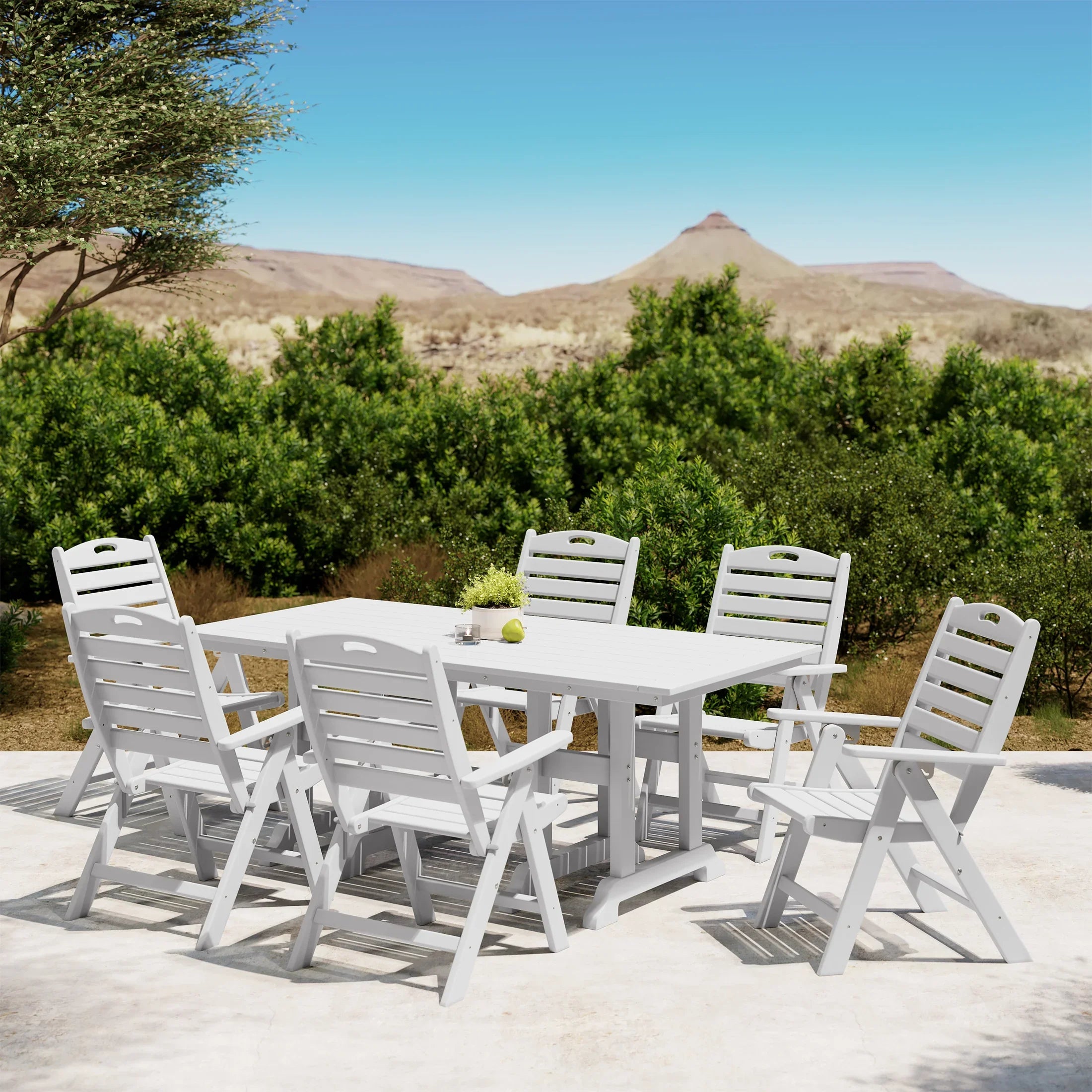 Paradise 7-Piece HDPE Rectangular Patio Dining Table Set with Foldable Chairs
