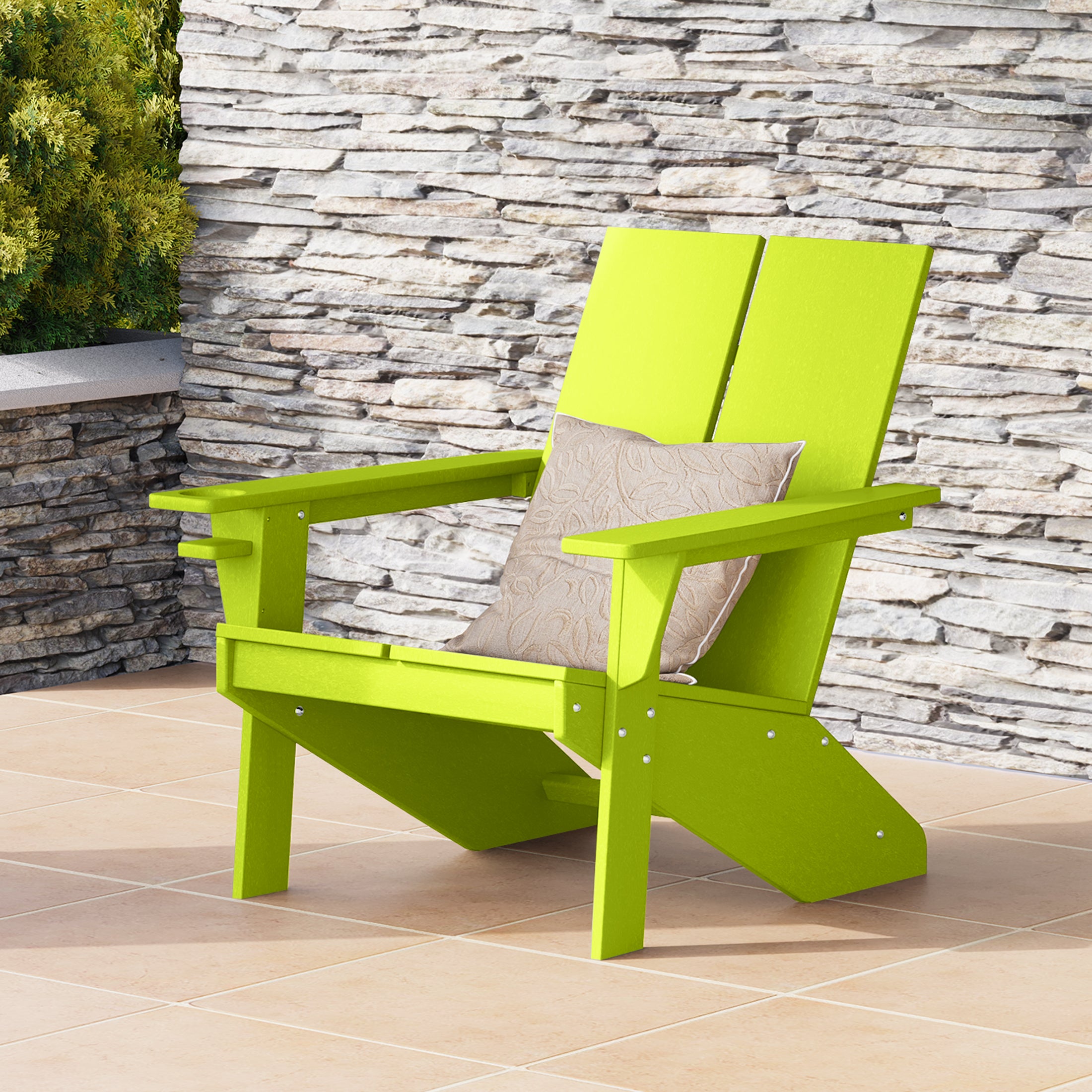Seaview Outdoor HDPE Modern Adirondack Chair with Cup Holder