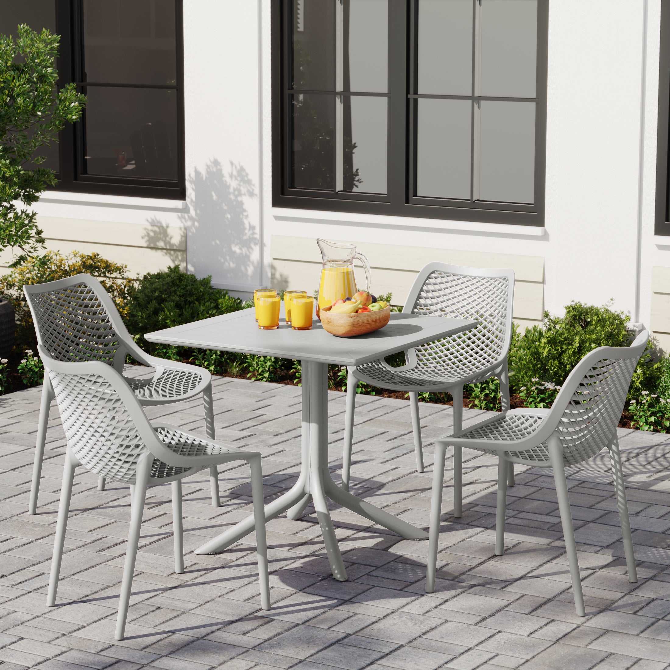 Sunshine 5-Piece Resin Square Patio Dining Table Set with Stackable Patio Dining Chairs