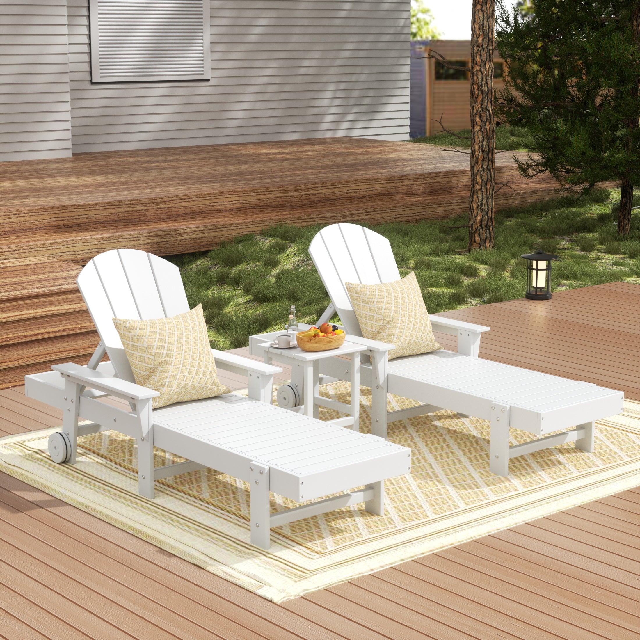 Paradise 3 Piece Adirondack Reclining Chaise Lounge With Arms & Wheels