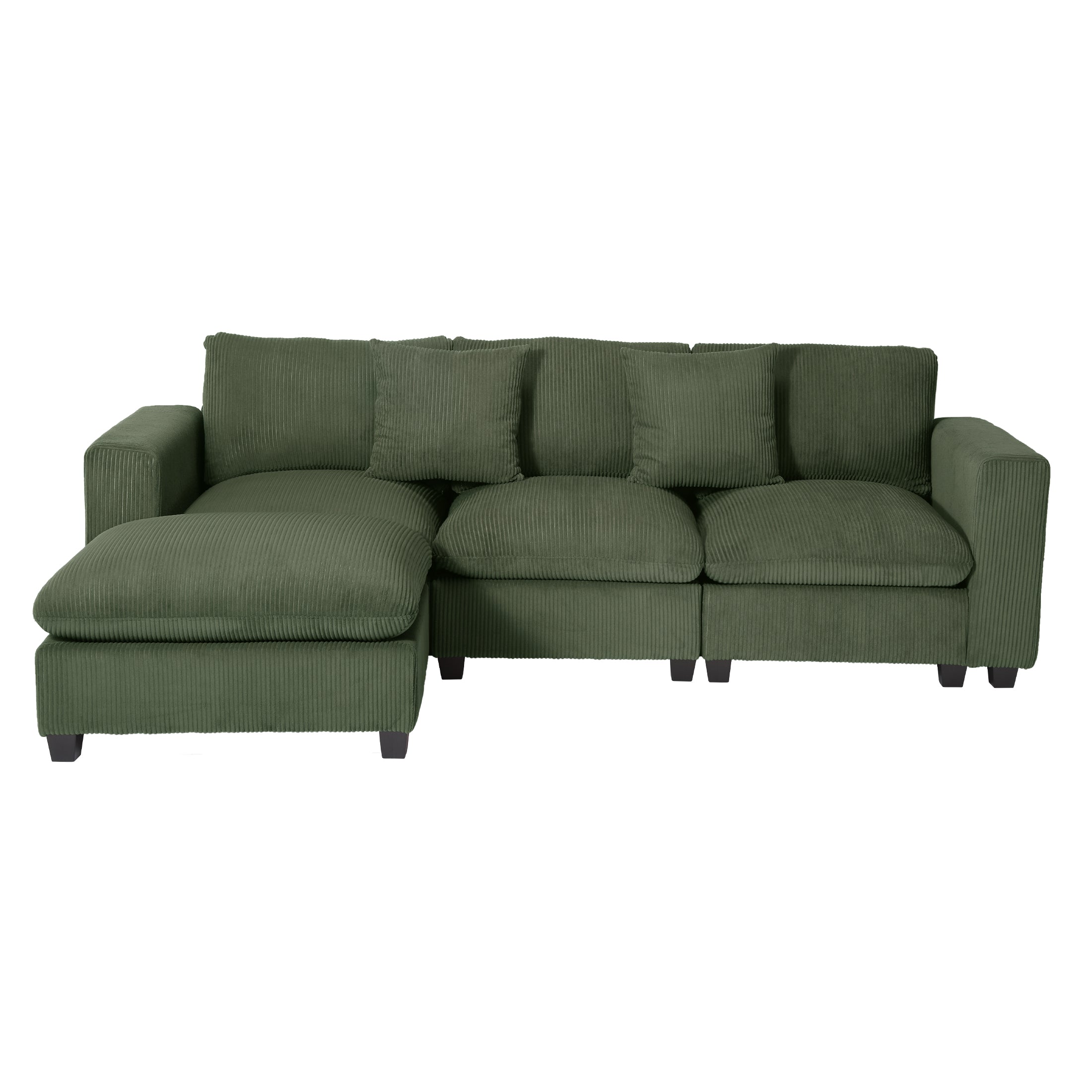 Ava 99" Modular Corduroy L-Shaped Sectional Sofa and Chaise With USB/Type-C Ports and Side Pockets