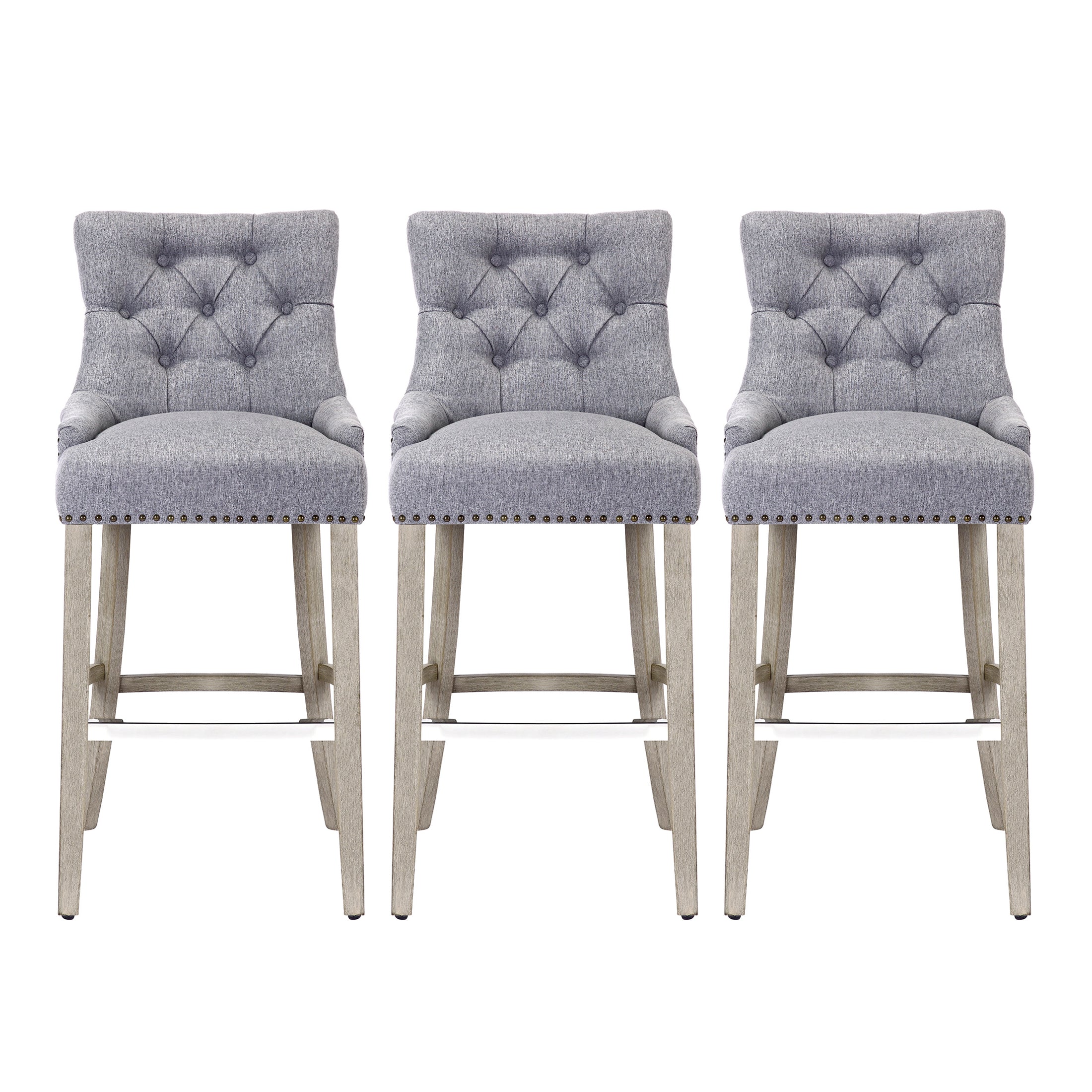 Bellmount 29" Upholstered Wood Bar Stool with Tufted Back (Set of 3)