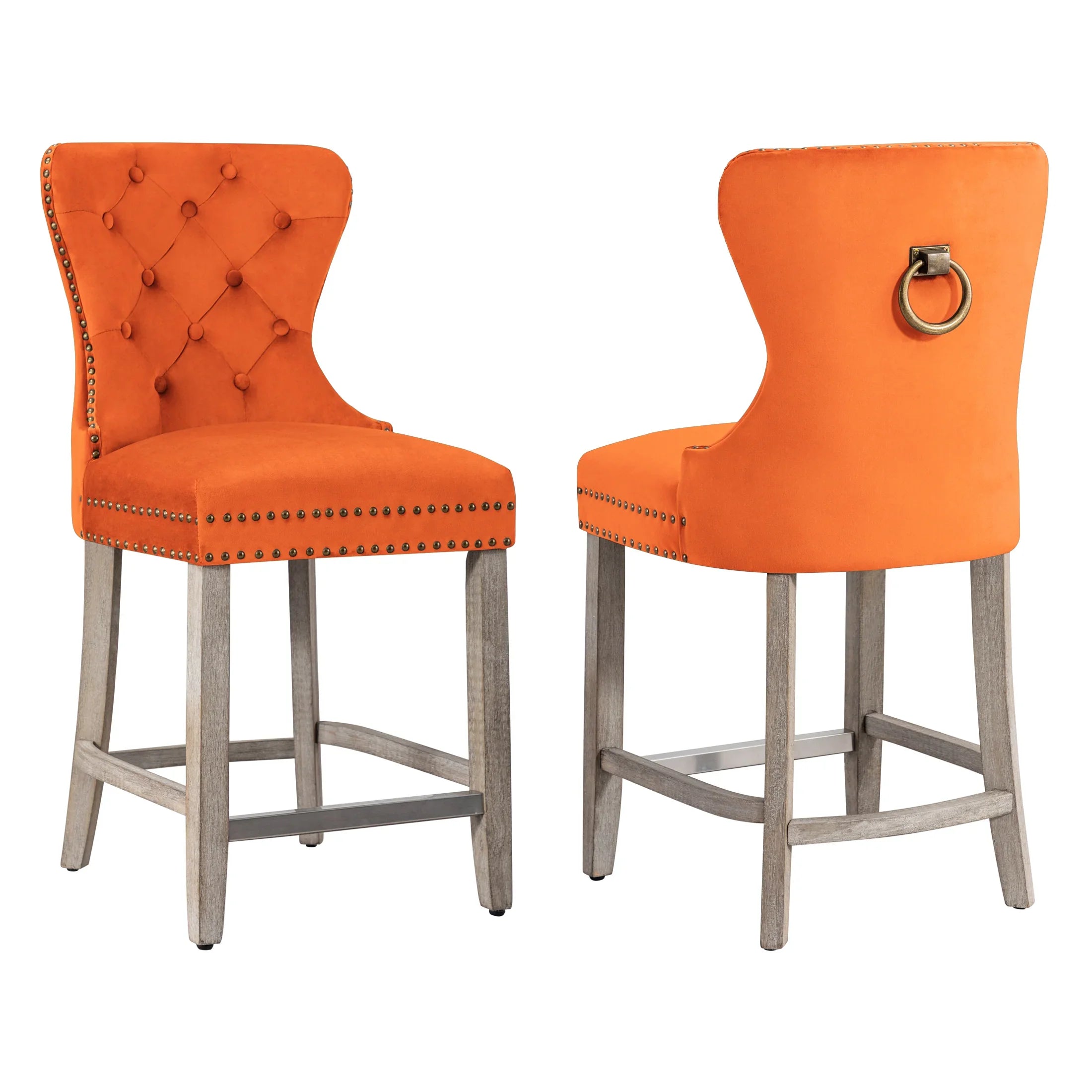 Hank 24" Tufted Velvet Counter Stool (Set of 2), Antique Gray