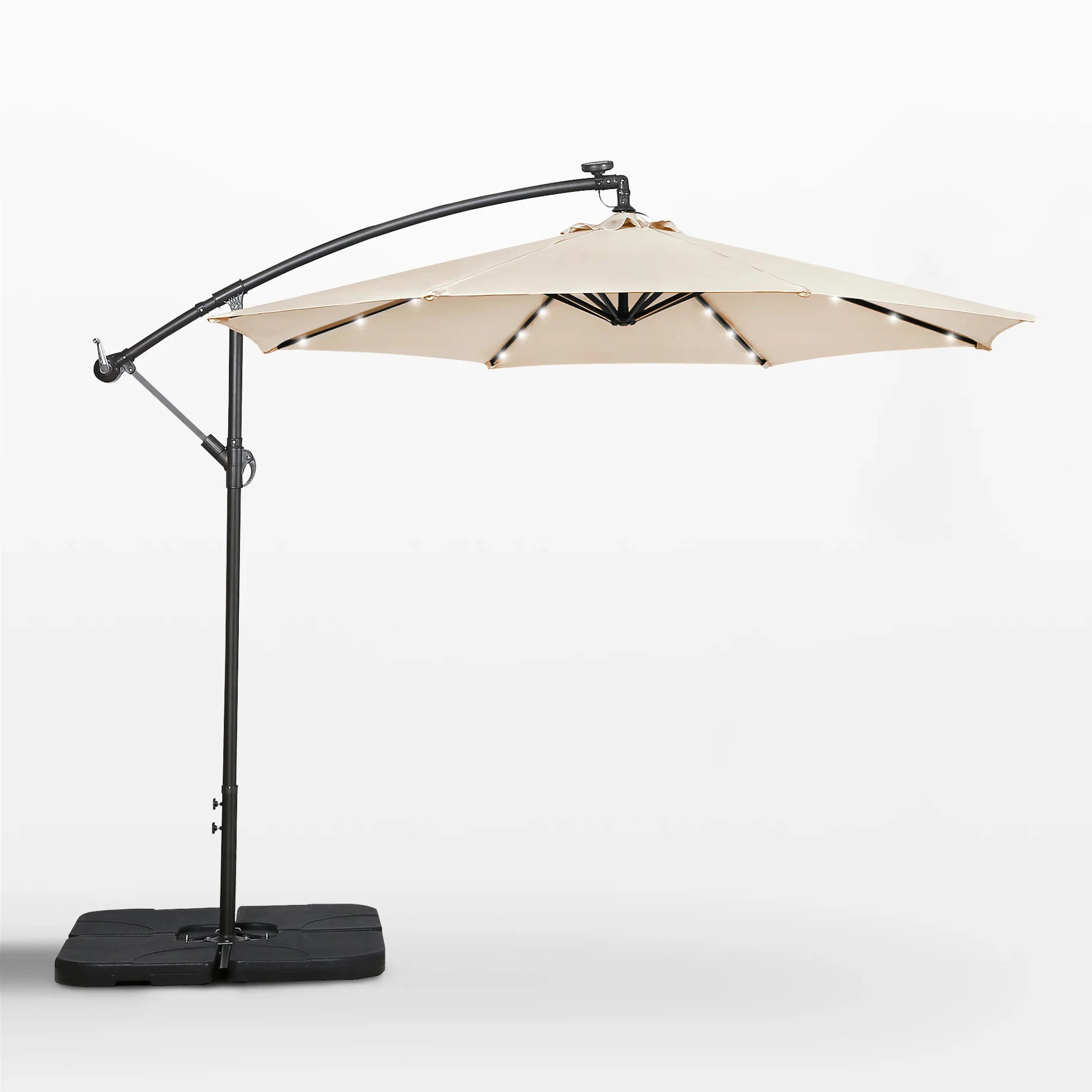 Westlake 10 ft. Outdoor / Paito Cantilever Hanging Umbrella with Solar Power LED lights and 50 lbs concrete weight base kit