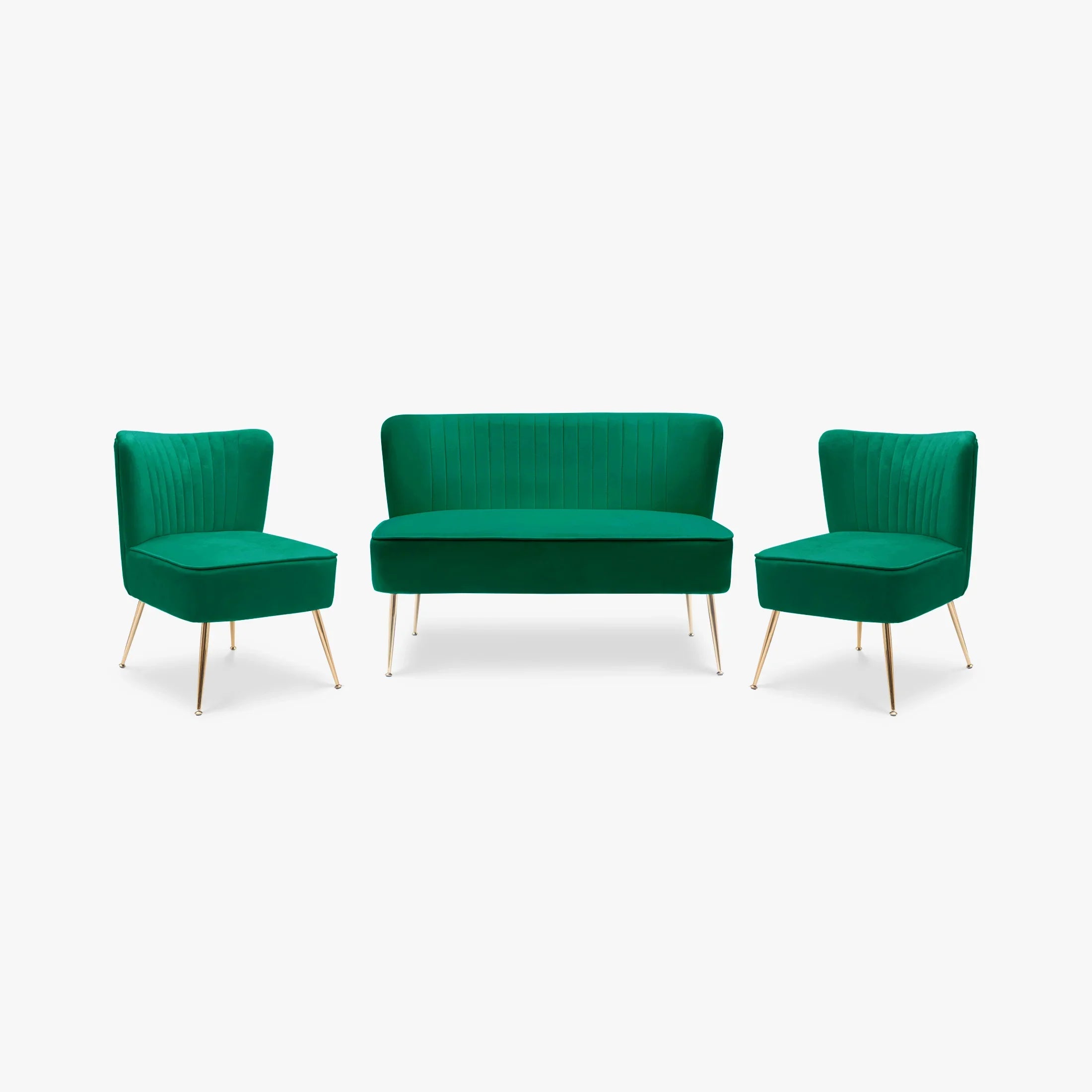 Alaia Mid Century Modern Tufted Velvet Loveseat Sofa and 22" Accent Chair 3-Piece Set