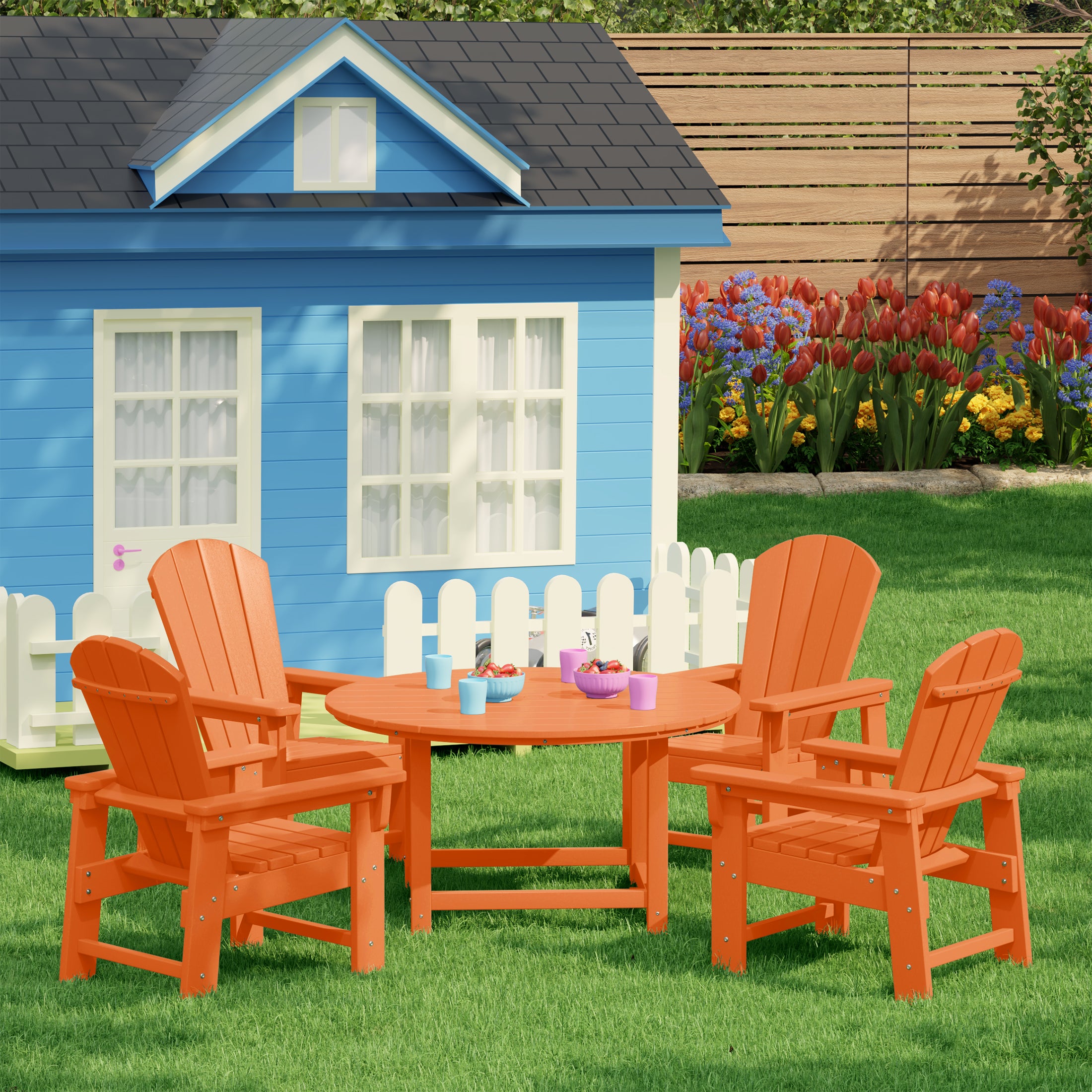 Paradise Kids 5-Piece HDPE Outdoor Patio Round Dining Table and Chairs Set