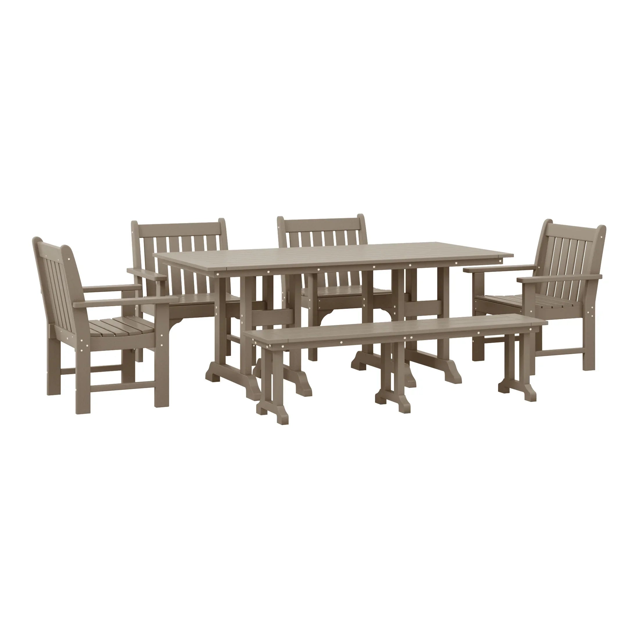 Paradise 6-Piece HDPE Outdoor Rectangle Dining Patio Table and Chairs Set