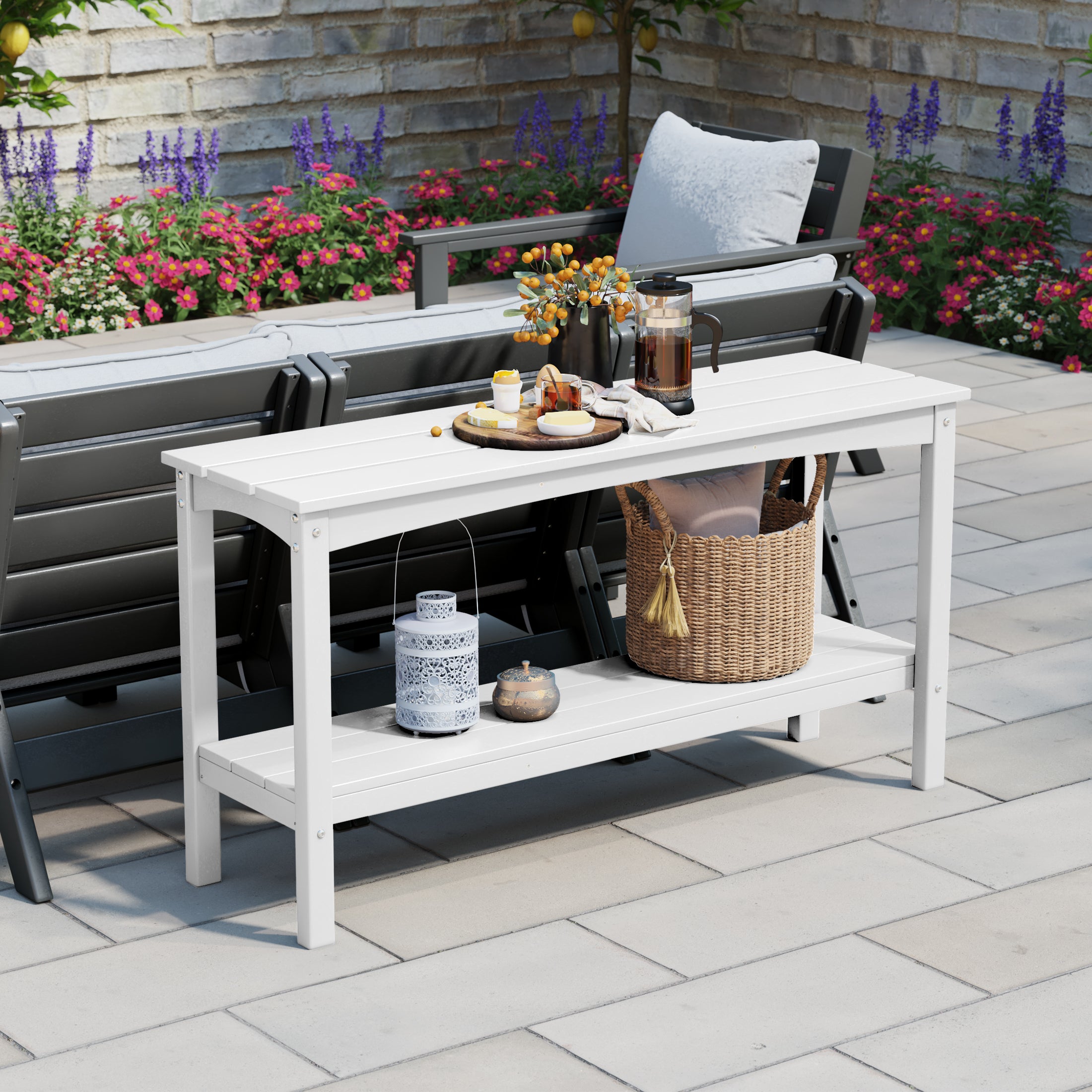 Paradise 55" Outdoor Patio HDPE Adirondack 2-Tier Shelf Console Table