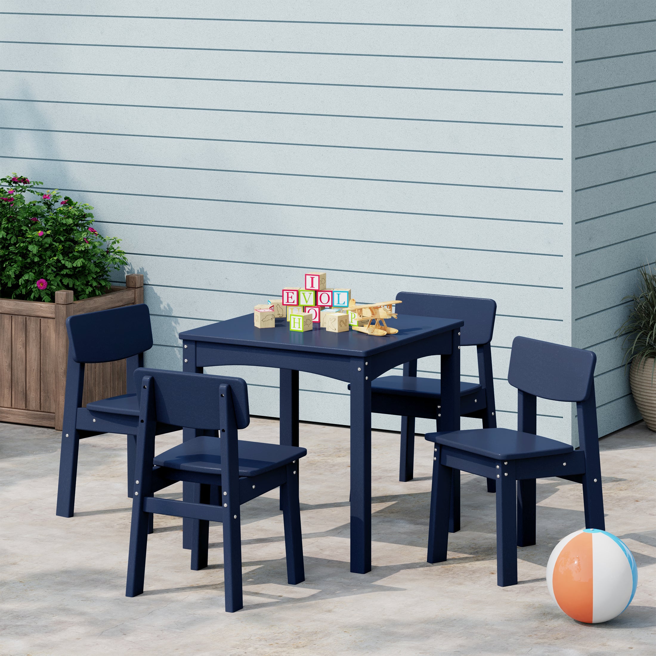 Playhouse Kids 5-Piece Modern HDPE Dining Table and Chairs Set