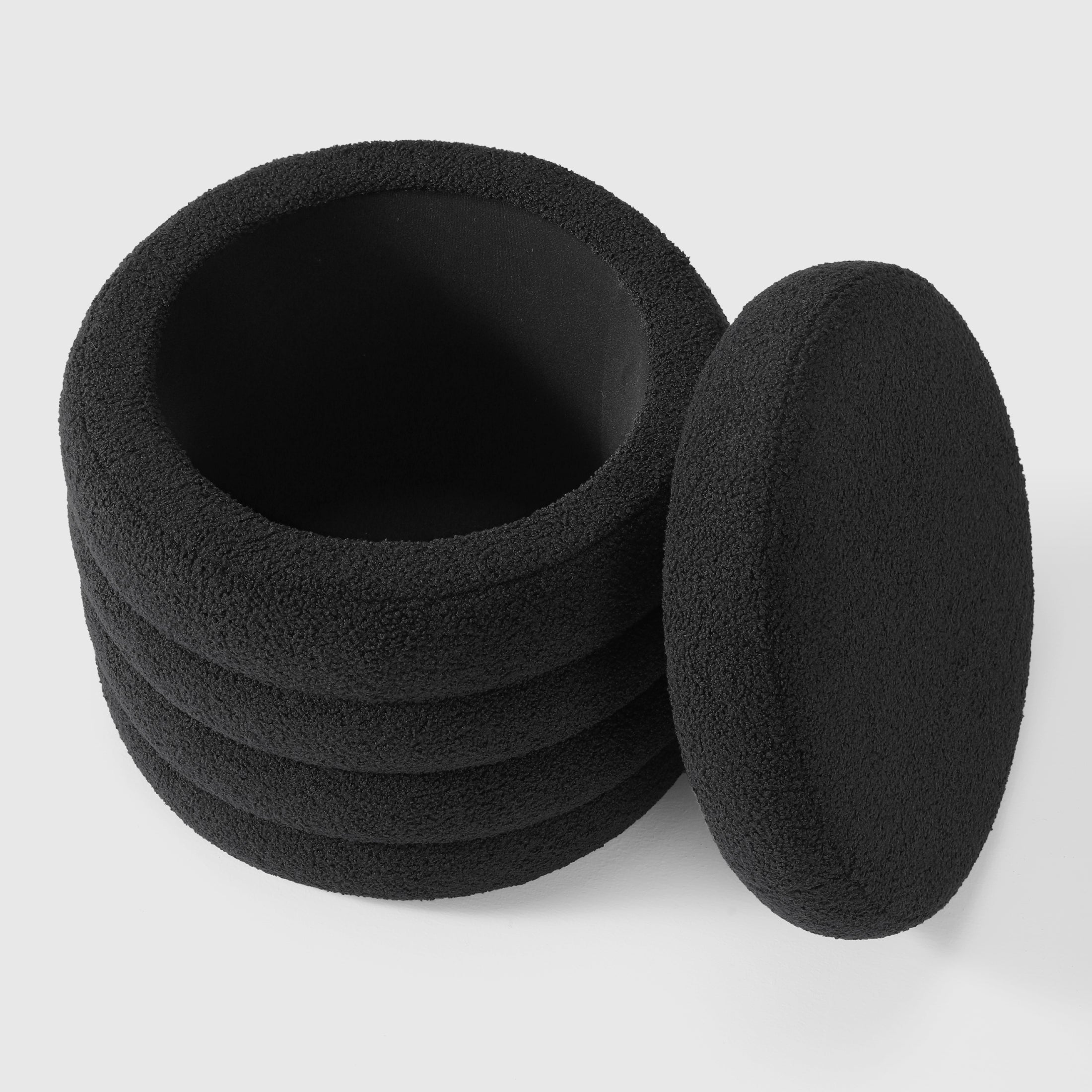 Celine Mid-Century Modern Faux Sherpa Round Storage Ottoman