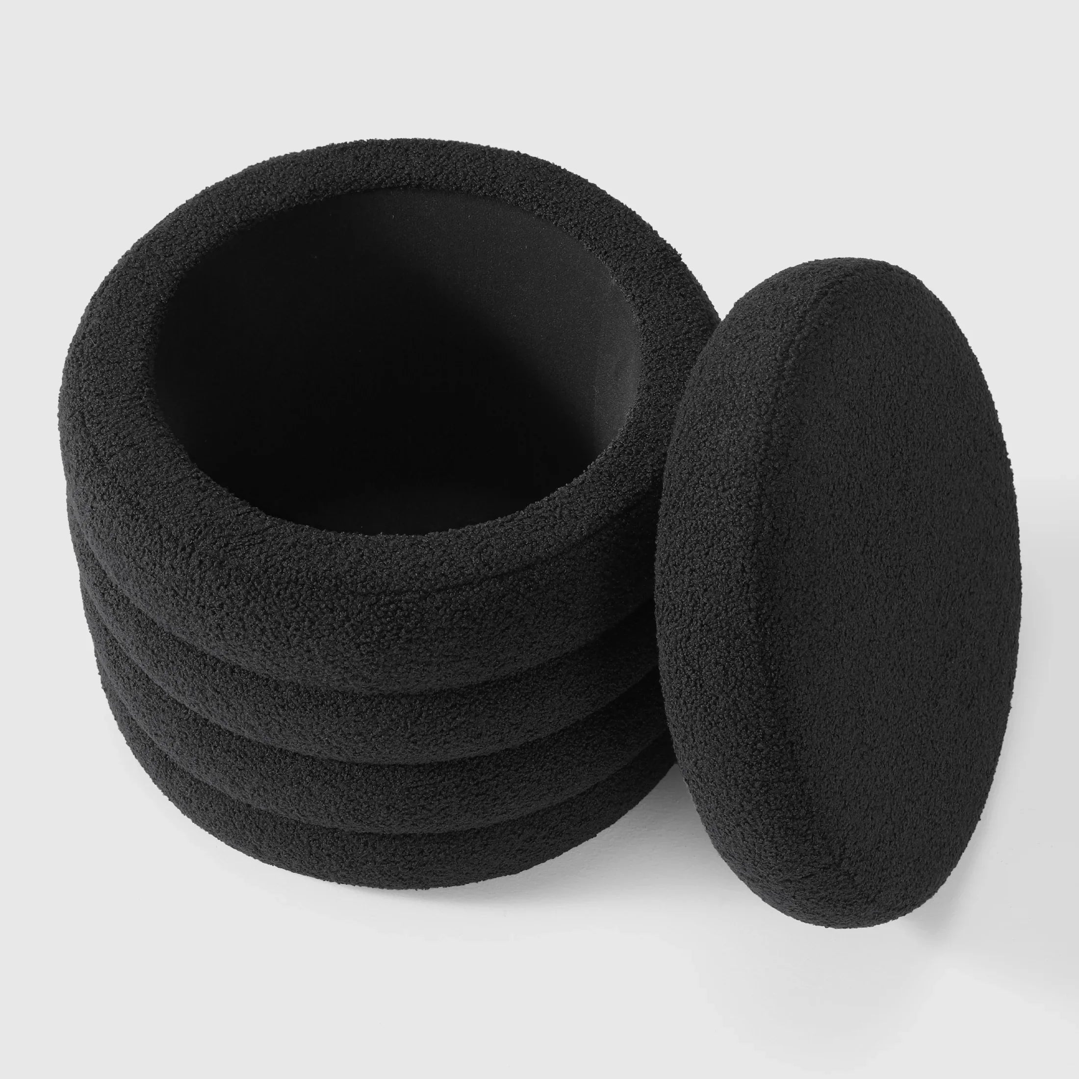 Celine Mid-Century Modern Faux Sherpa Round Storage Ottoman