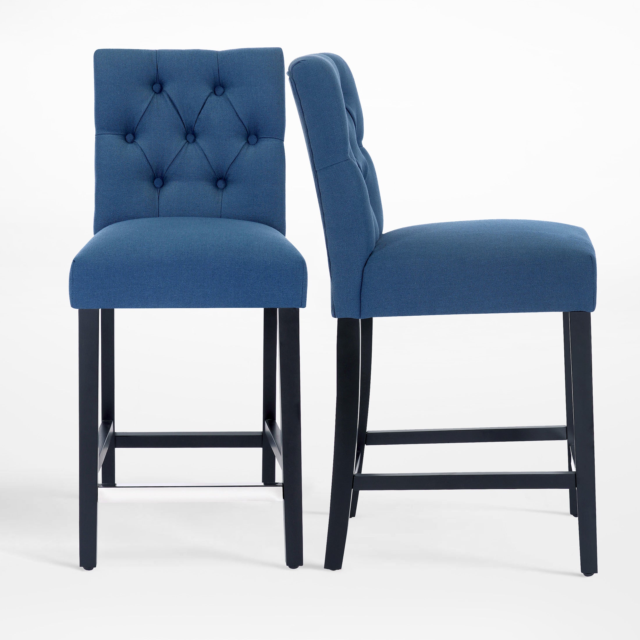 Bellmount 24" Linen Fabric Tufted Bar Stool (Set of 2),Black