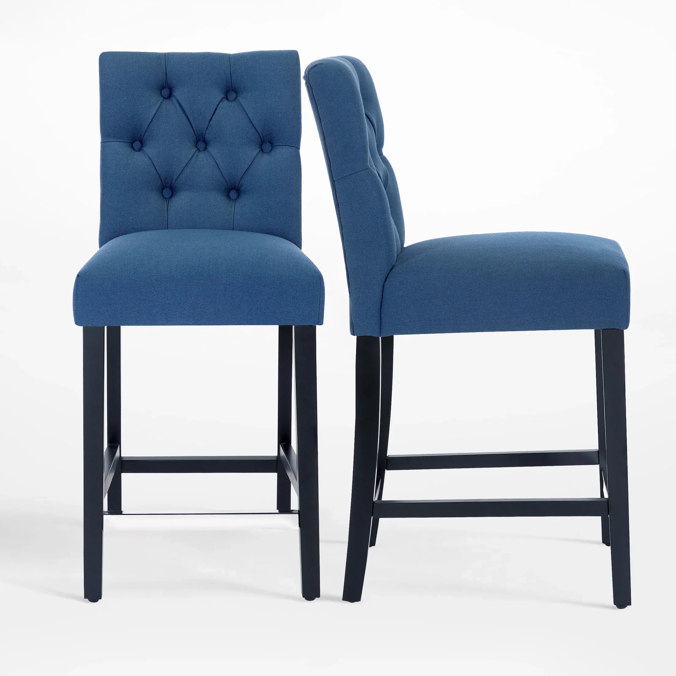 Bellmount 24" Linen Fabric Tufted Bar Stool (Set of 2),Black