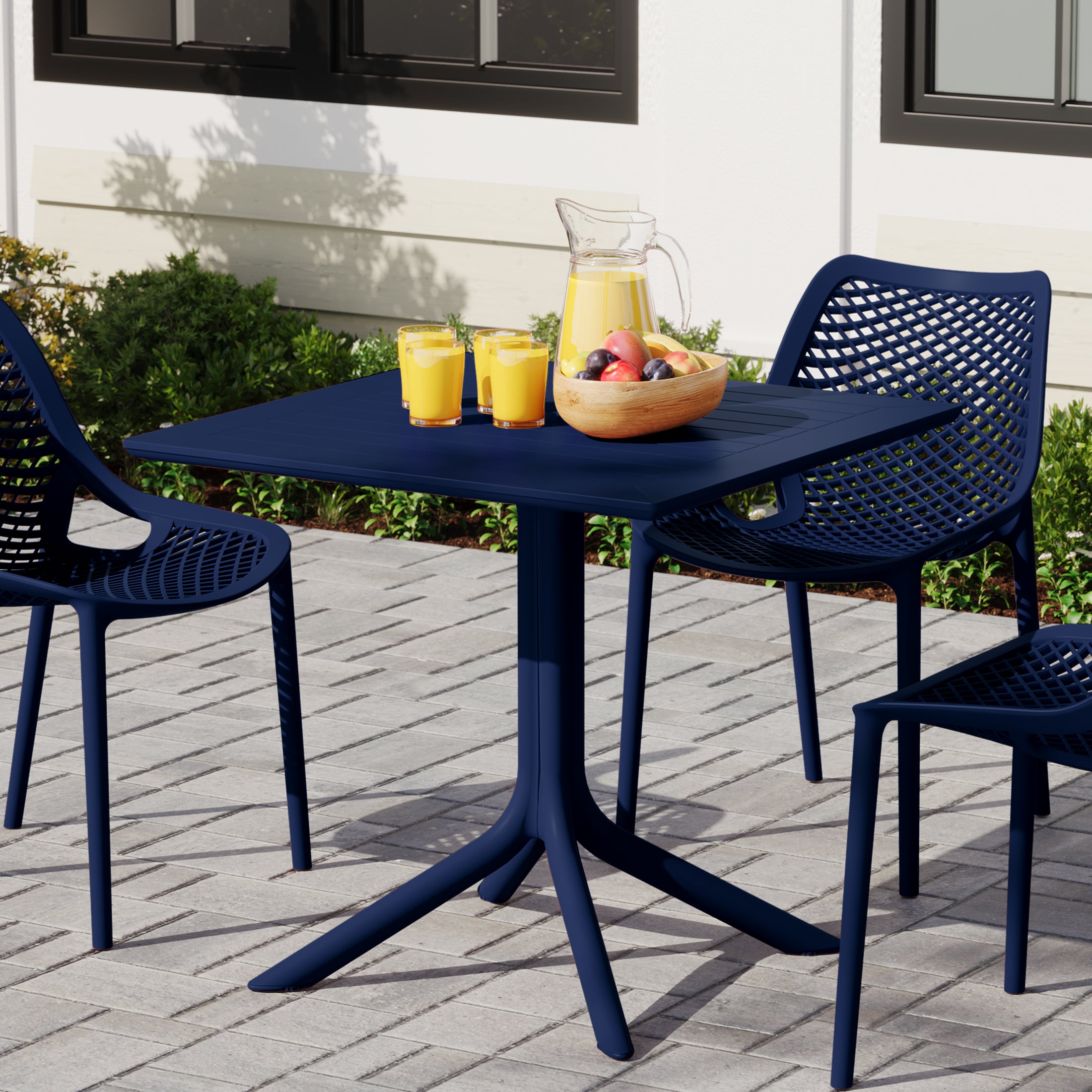 Sunshine 31.5" Square Outdoor Plastic Resin Patio Dining Table for 4