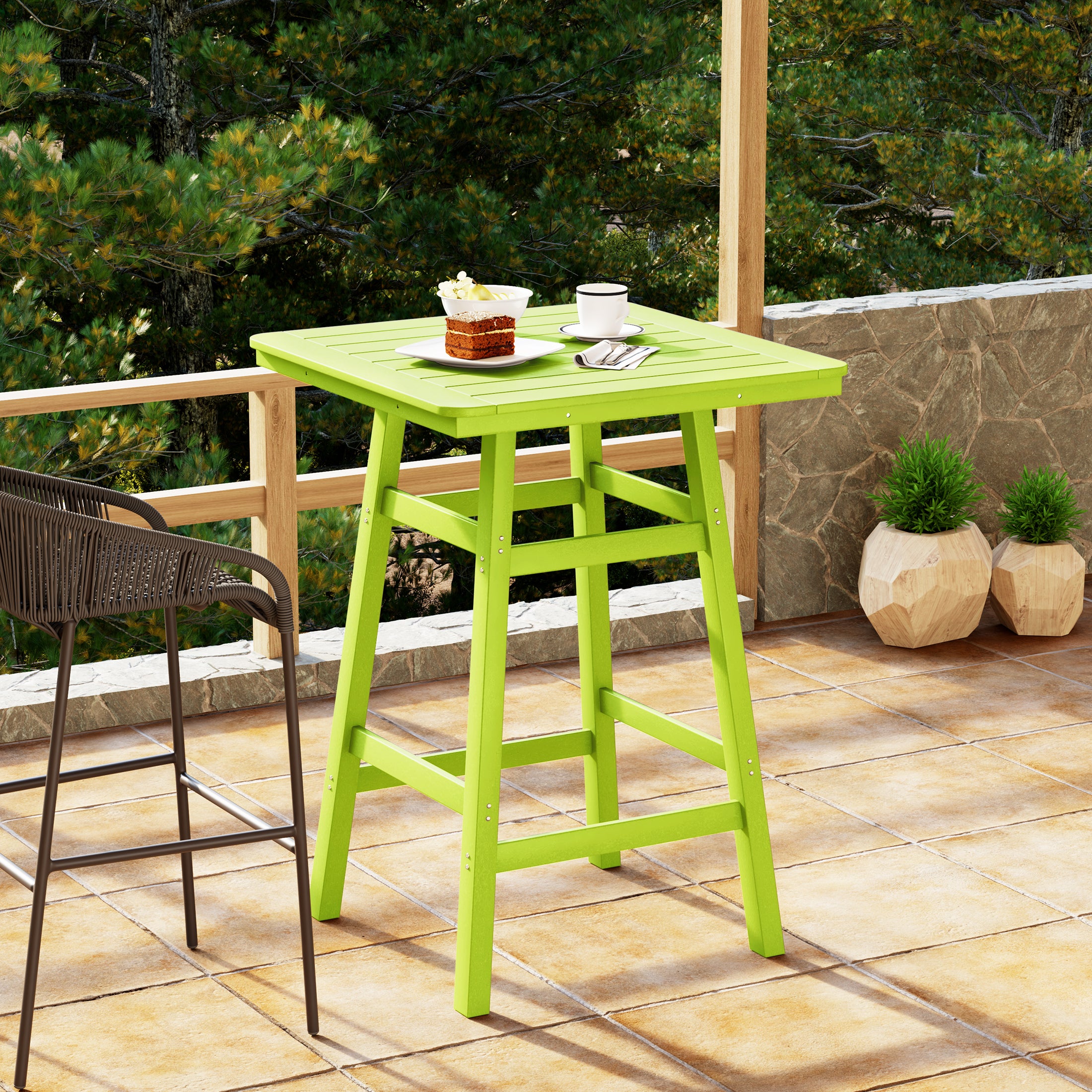 Paradise 30" Square Outdoor Patio Bistro Bar Table With Umbrella Hole