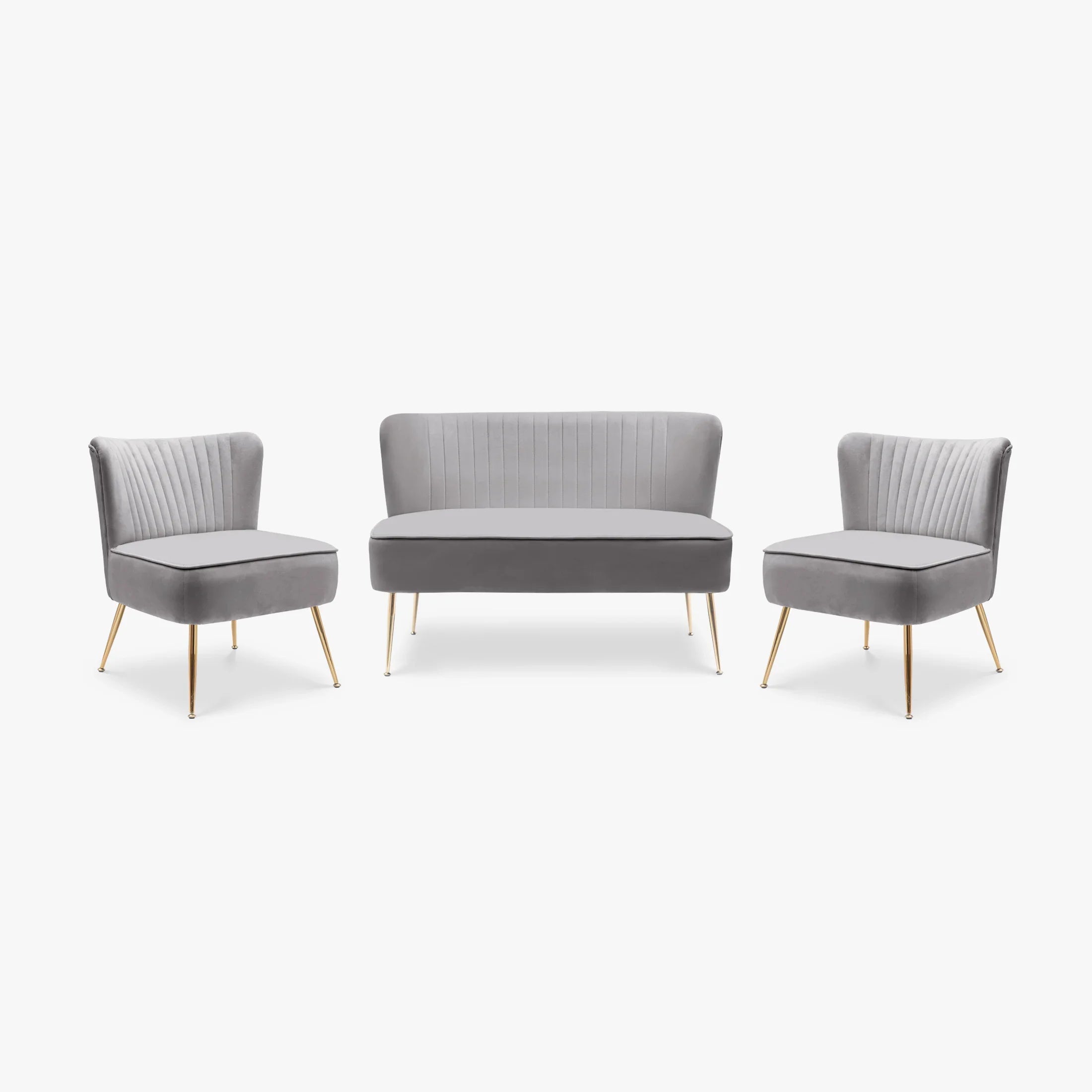 Alaia Mid Century Modern Tufted Velvet Loveseat Sofa and 25" Accent Chair 3-Piece Set