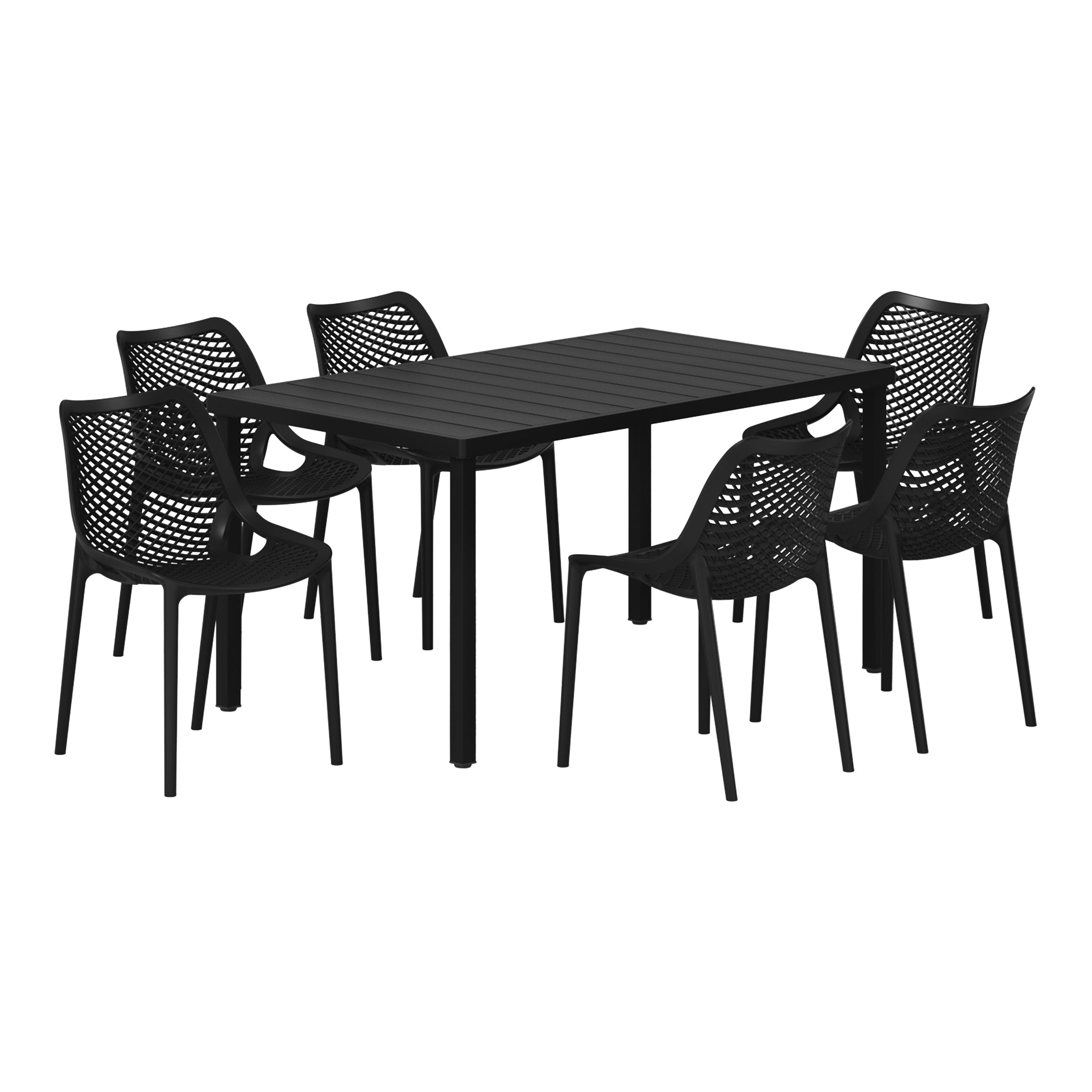 Sunshine 7-Piece Outdoor Metal Patio Dining Table Set With Stackable Patio Chairs
