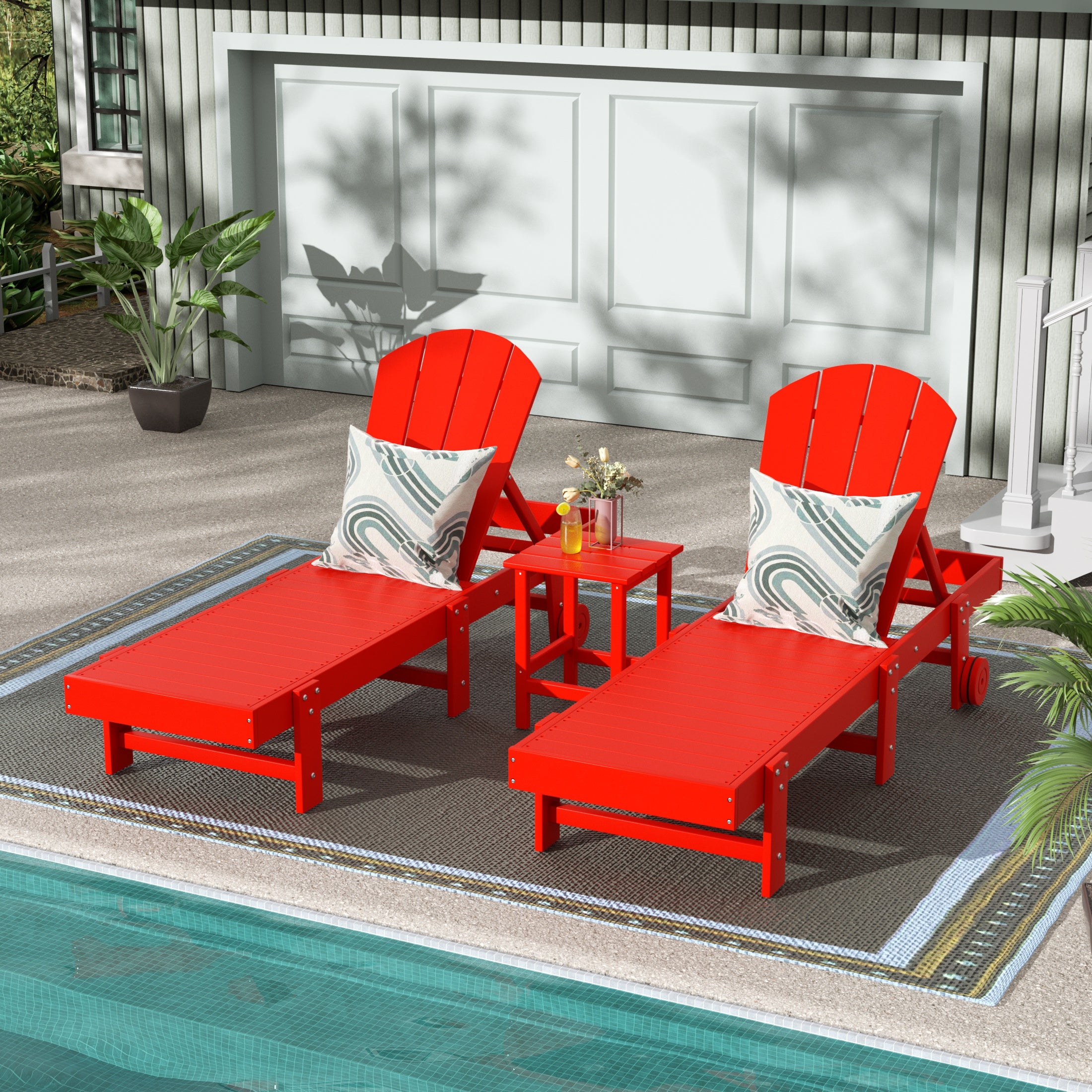 Paradise 3 Piece Poly Reclining Chaise Lounge With Wheels