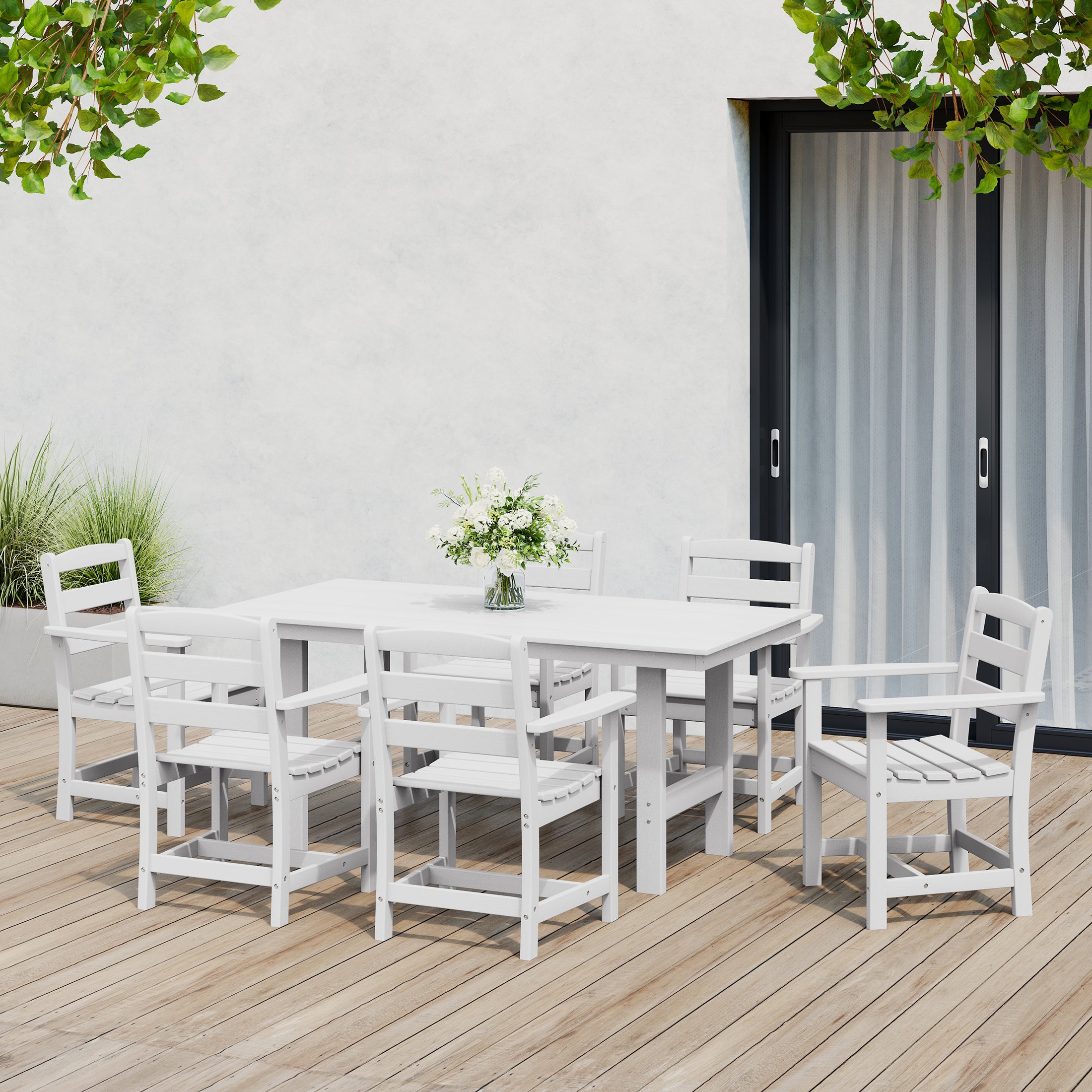 Palms 7-Piece HDPE Outdoor Rectangular Patio Dining Table Set