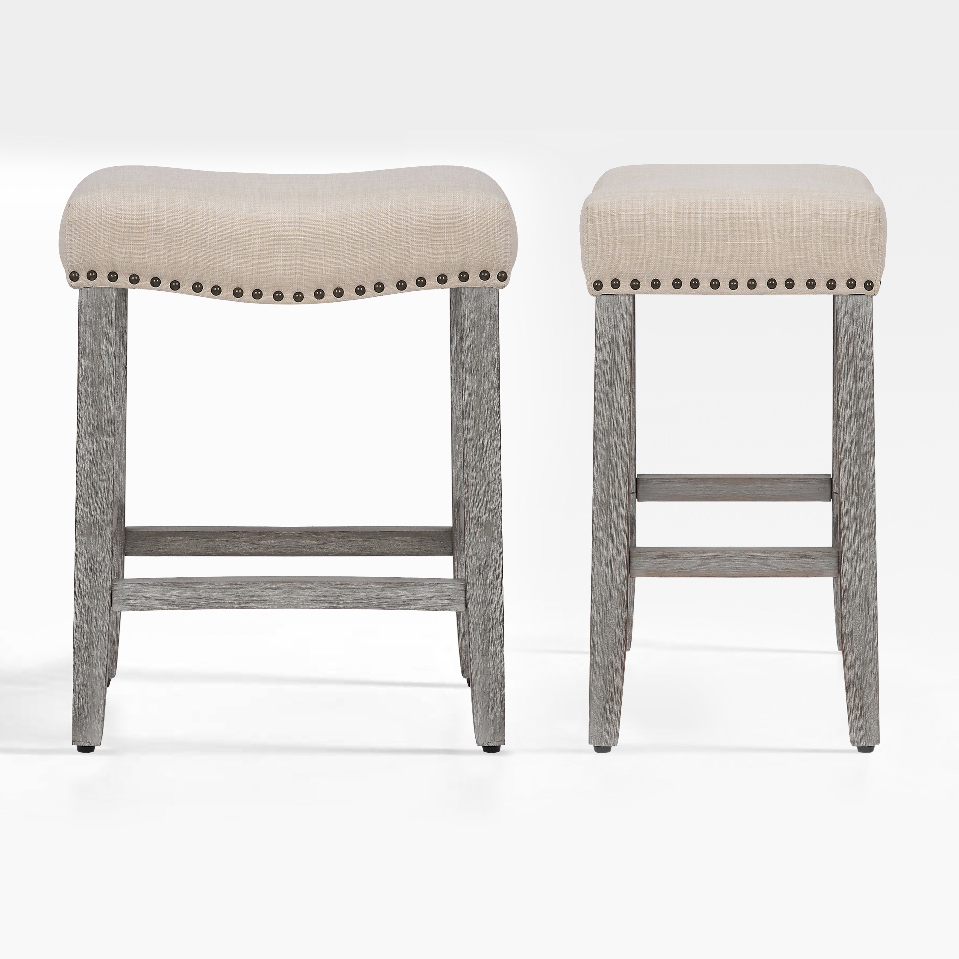 Bulmon 24" upholstered nail head bar counter stools with Gray color legs (2 piece set)