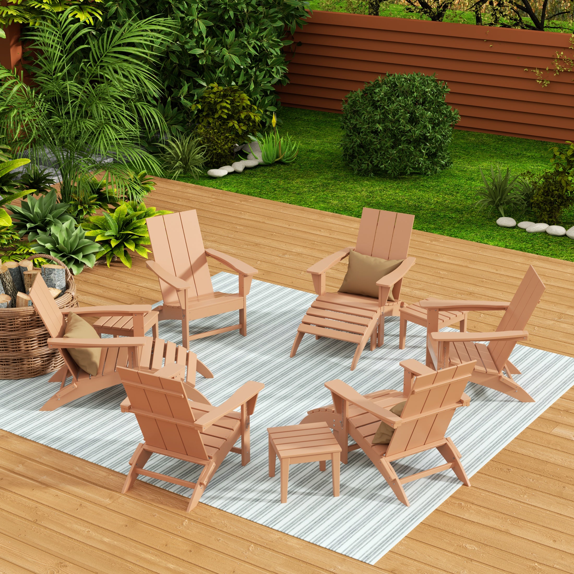 Palms 12-Piece Modern Poly Folding Adirondack Chair with Ottoman and Side Table