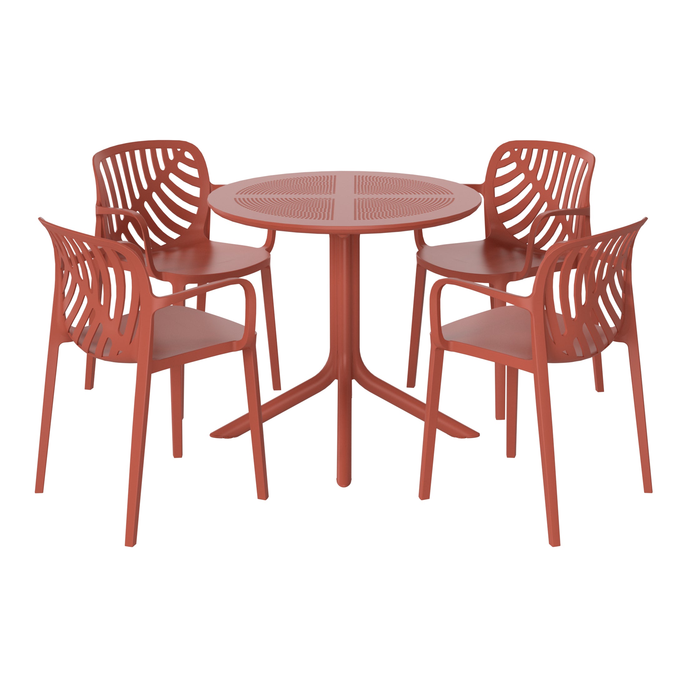 Sunshine 5-Piece Outdoor Resin Round Patio Dining Table Set with Modern Stackable Patio Dining Chairs