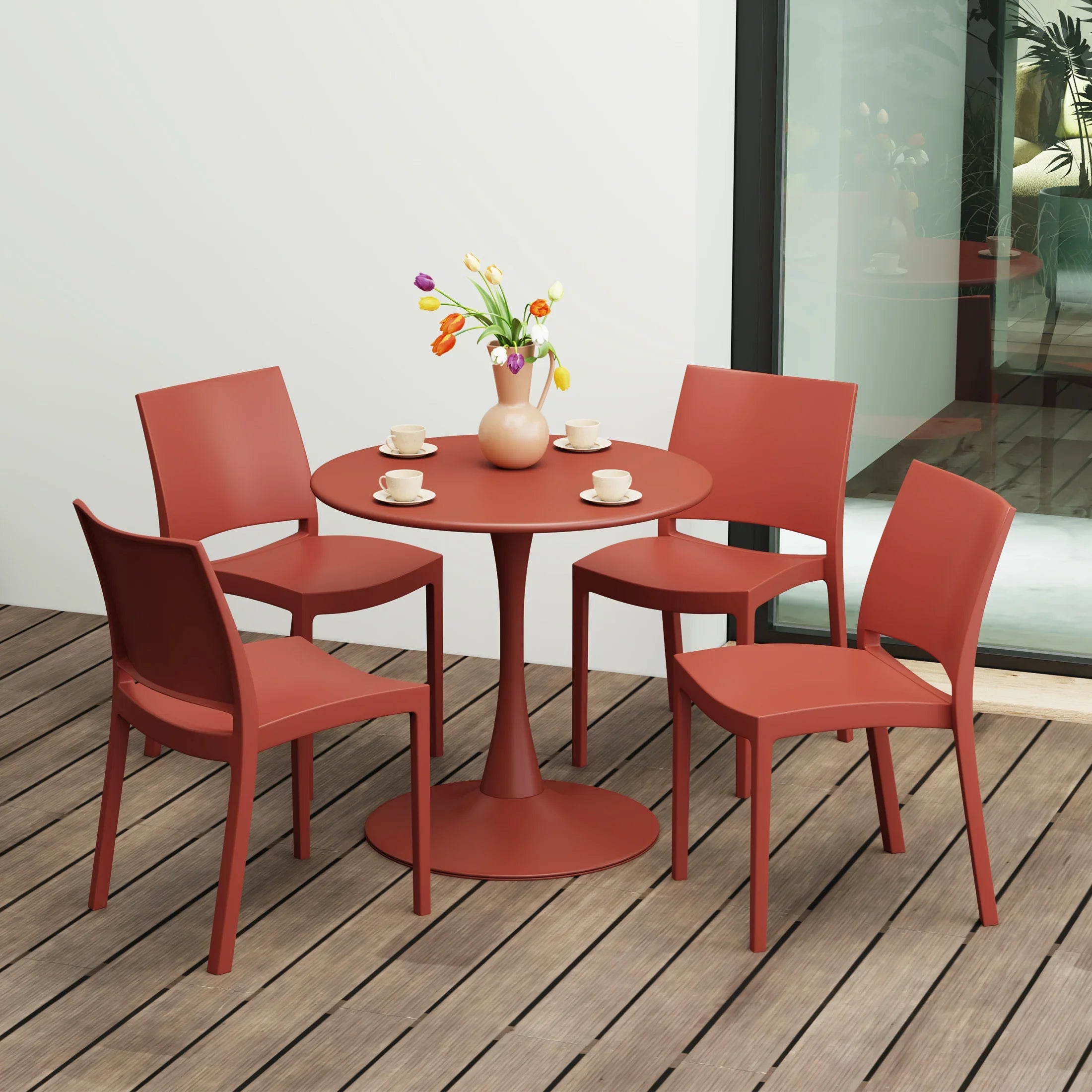 Sunshine 5-Piece Indoor Outdoor Round Metal Patio Dining Table Set With Stackable Patio Dining Side Chairs