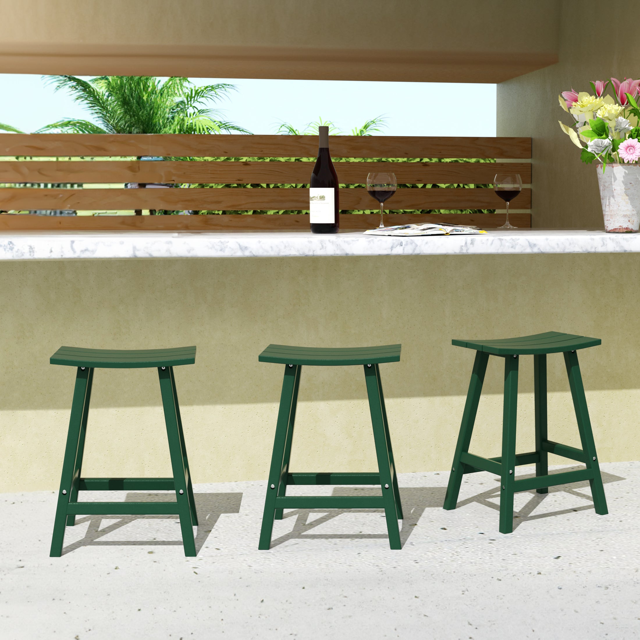Paradise 24 Inch Counter High Saddle Stools (Set of 3)