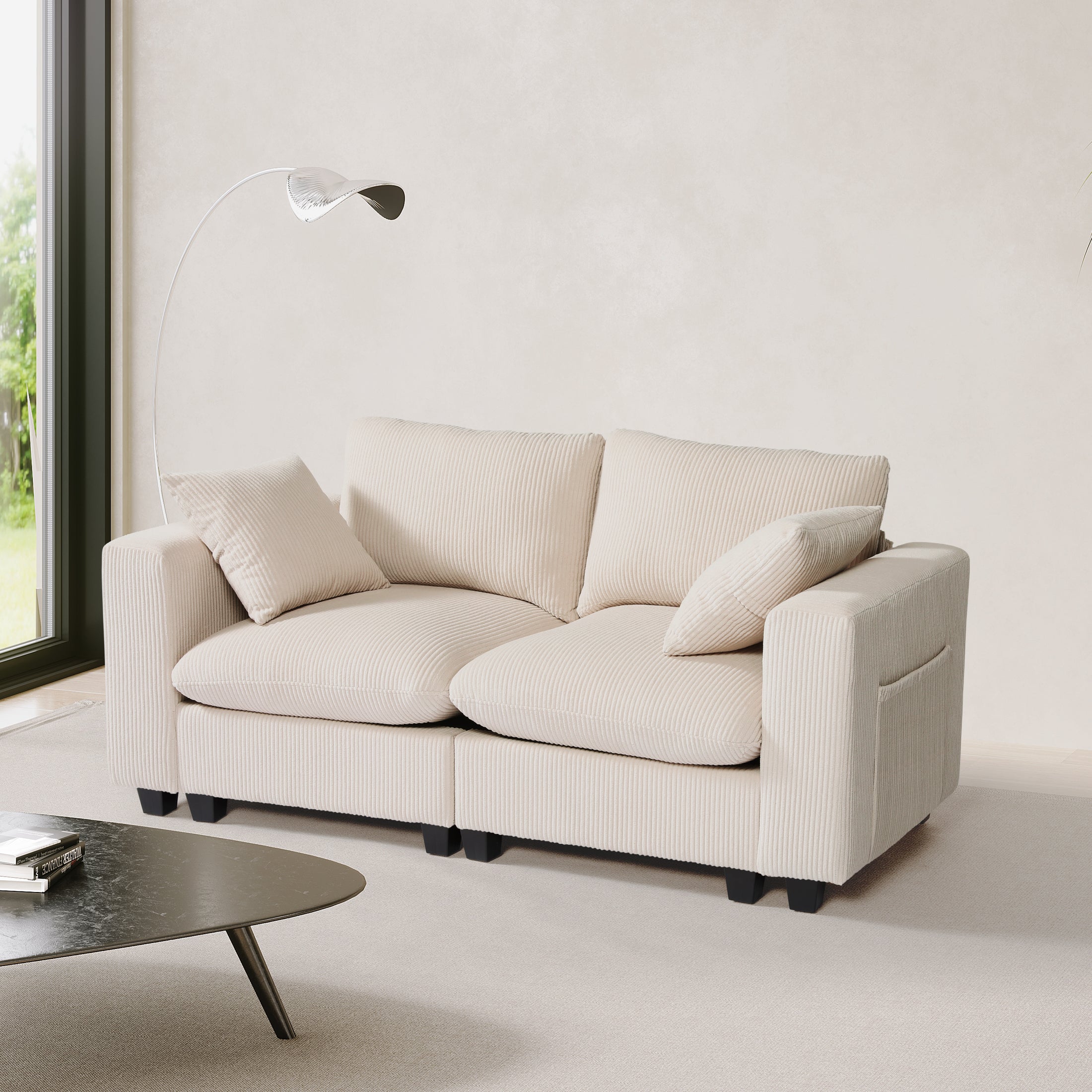 Ava 70" Modular Corduroy Loveseat Sofa With USB/Type-C Ports and Side Pockets