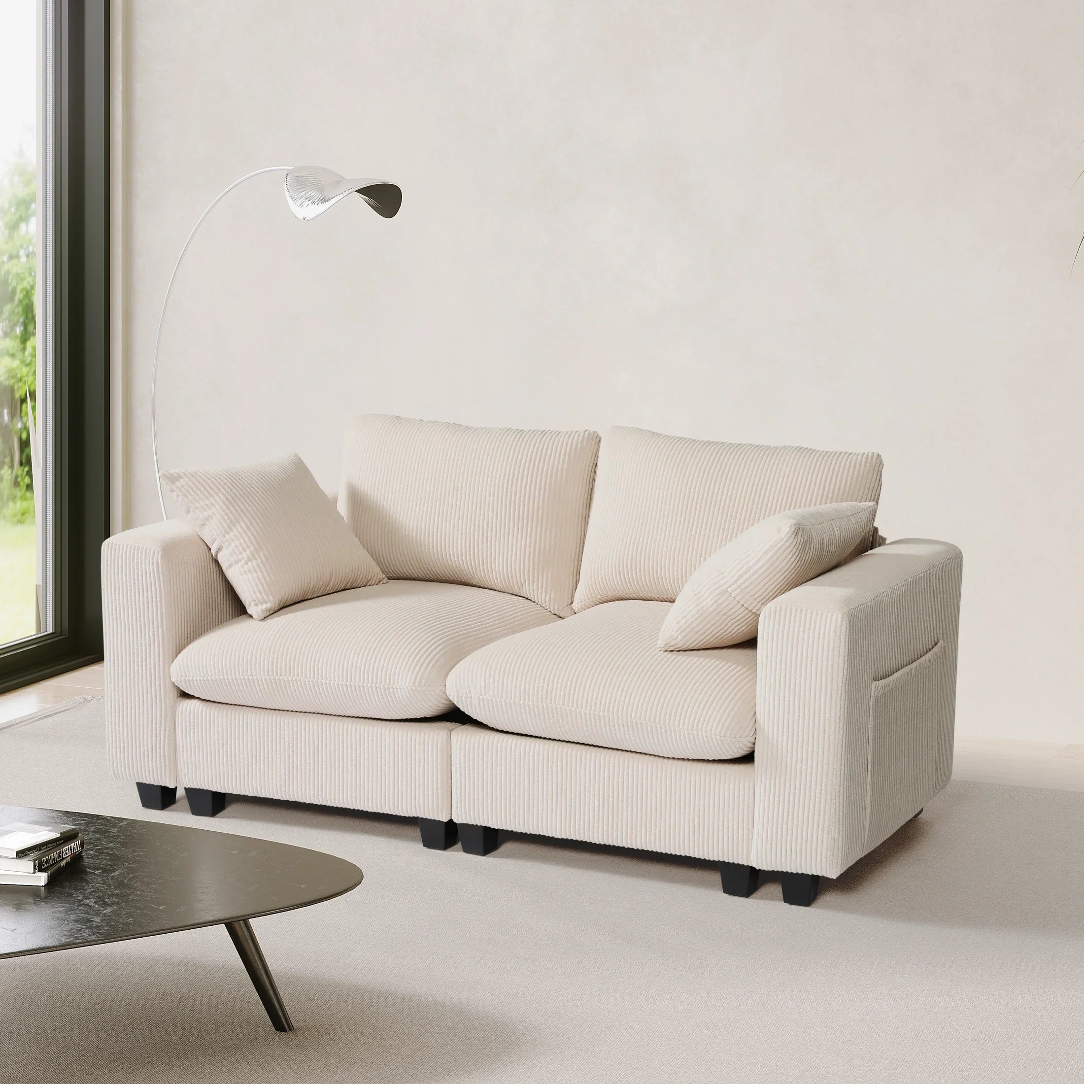 Ava 70" Modular Corduroy Loveseat Sofa With USB/Type-C Ports and Side Pockets