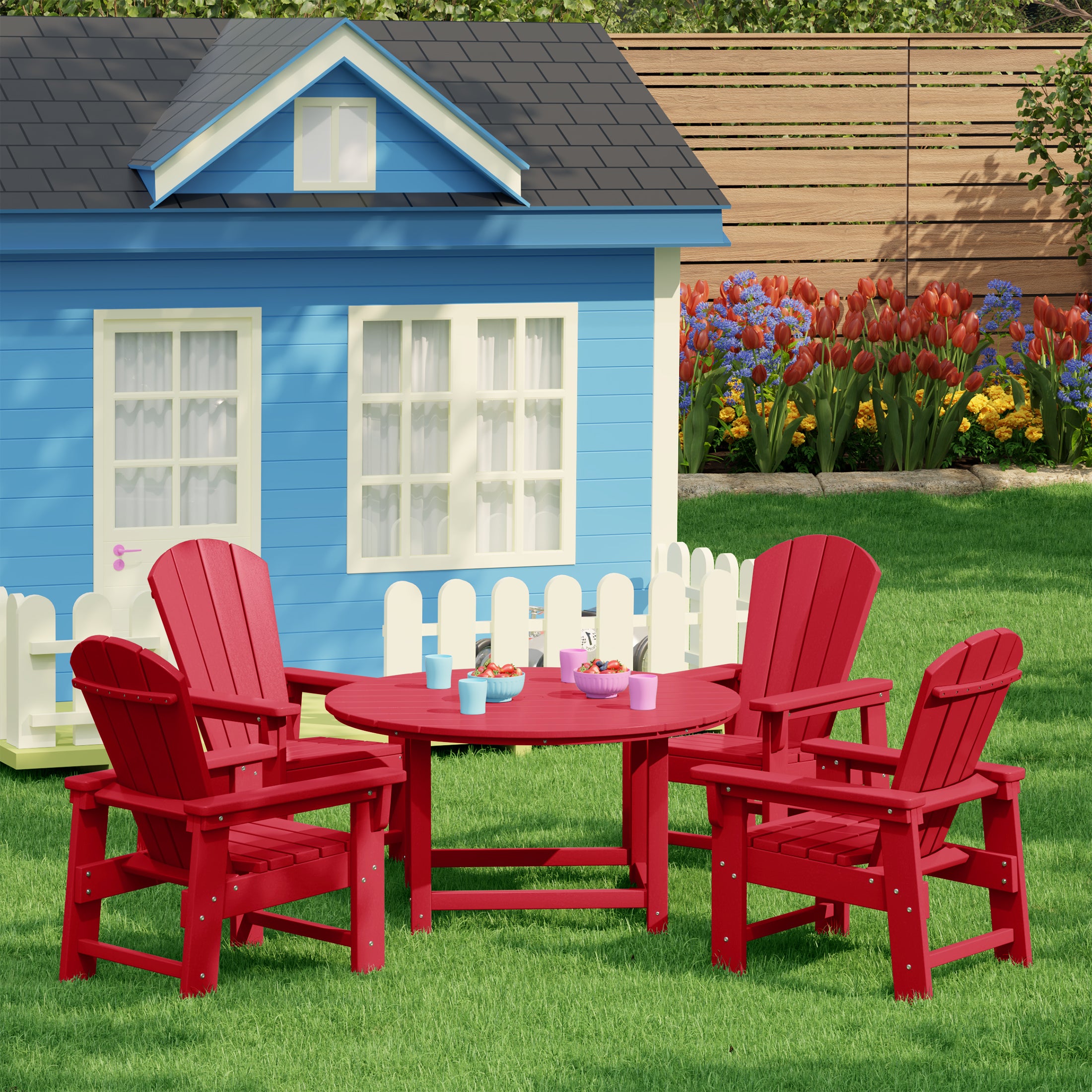 Paradise Kids 5-Piece HDPE Outdoor Patio Round Dining Table and Chairs Set