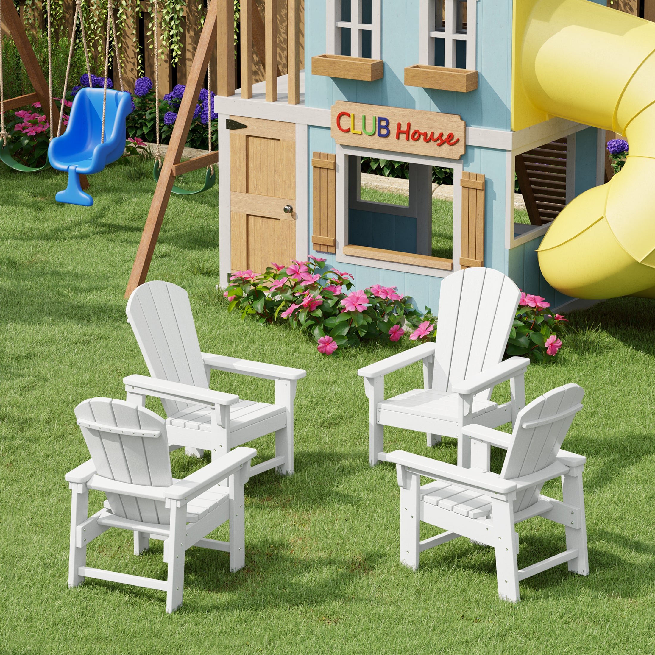 Paradise Kids Outdoor Adirondack Plastic Patio Chair (Set of 4)
