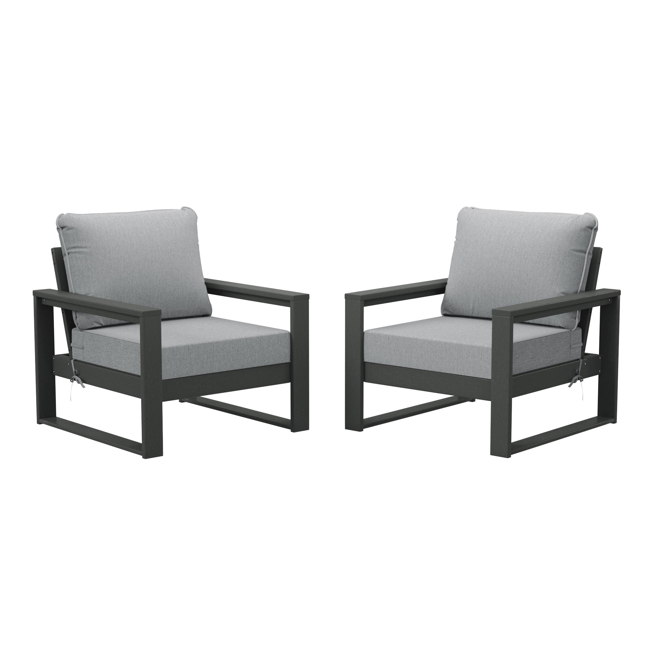 Rockaway Outdoor Modern HDPE Patio Club Chair with Waterproof Deep Seat Cushions (Set of 2)