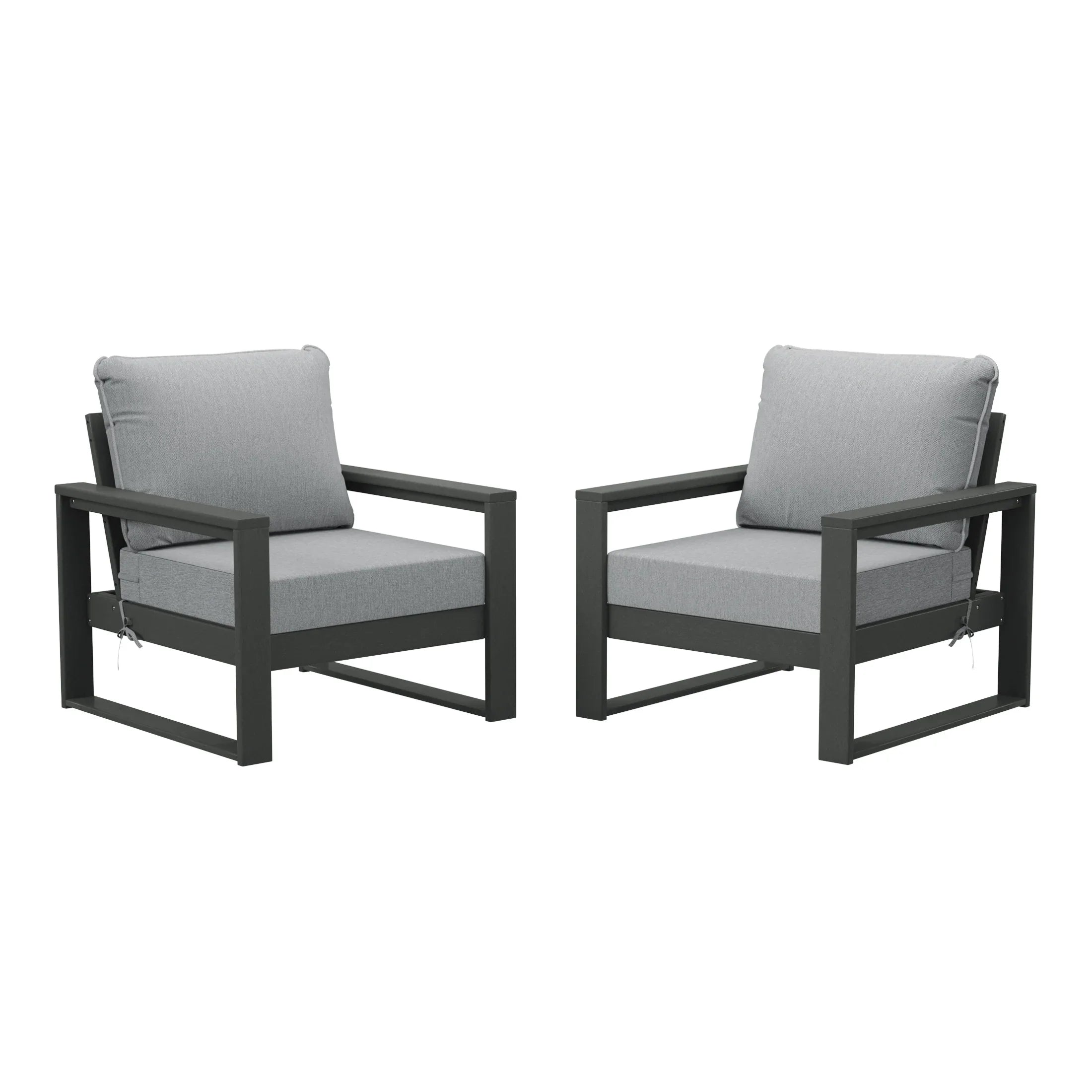 Rockaway Outdoor Modern HDPE Patio Club Chair with Waterproof Deep Seat Cushions (Set of 2)
