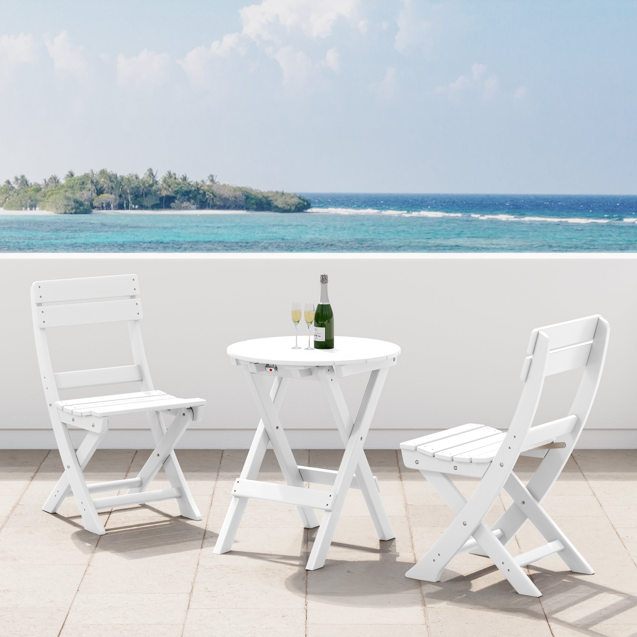 Paradise 3-Piece Outdoor HDPE Folding Patio Bistro Table and Chairs